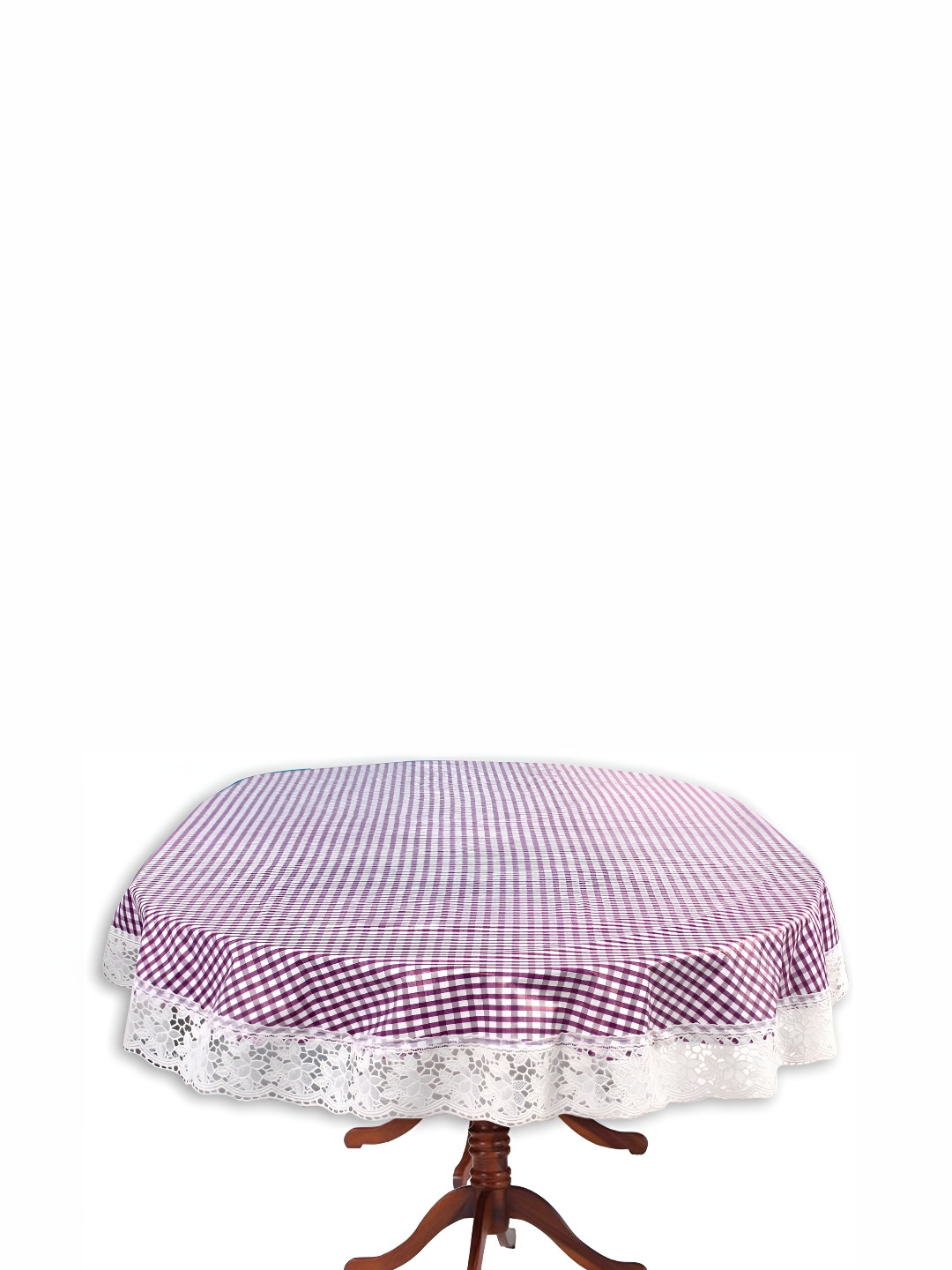 Stylista Purple & White Checkered Waterproof Oval 6-Seater Table Cover