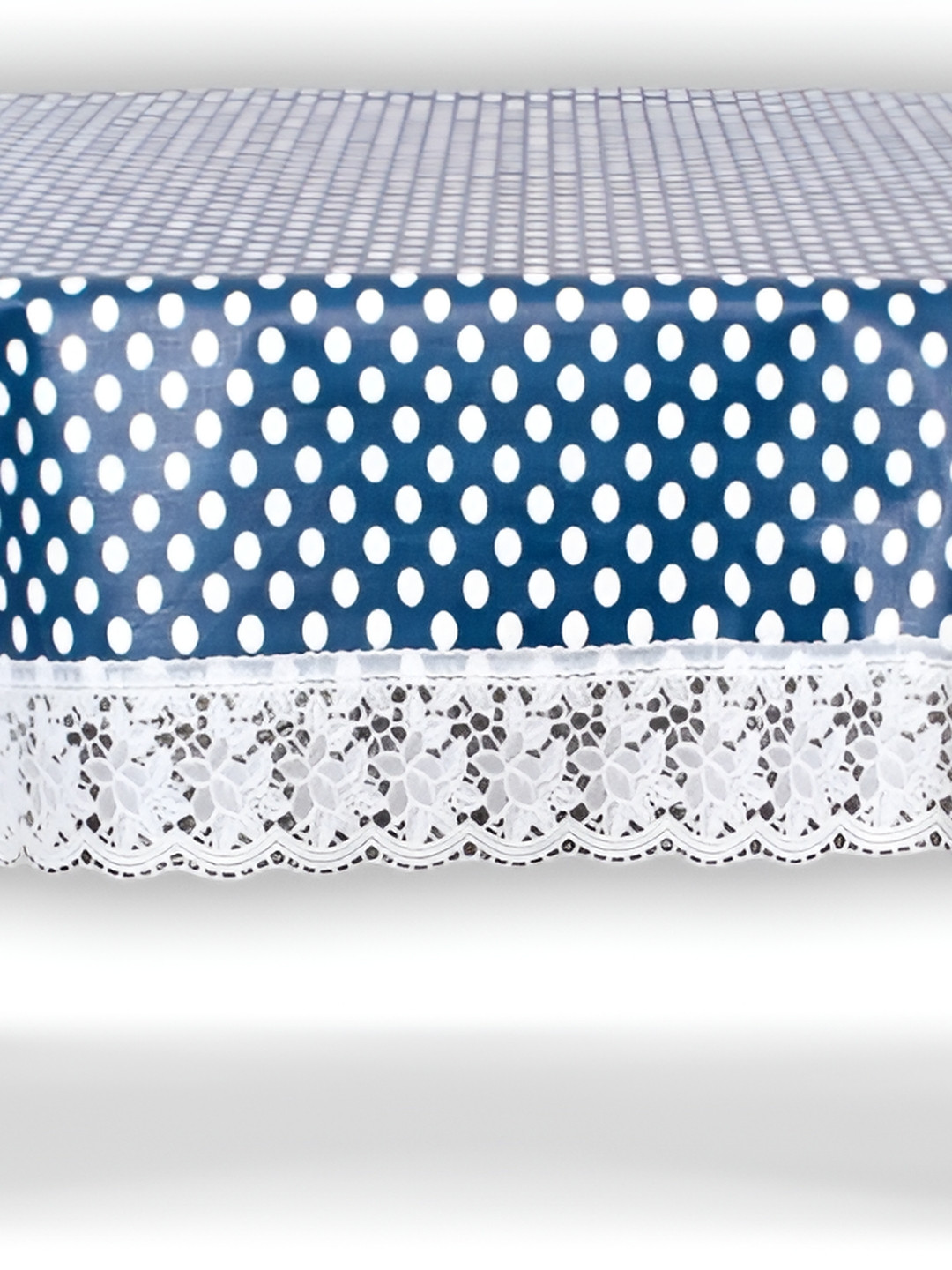 Stylista Blue & White Polka Dots Printed Waterproof 1.92 m x 1.37 m Oval Table Cover