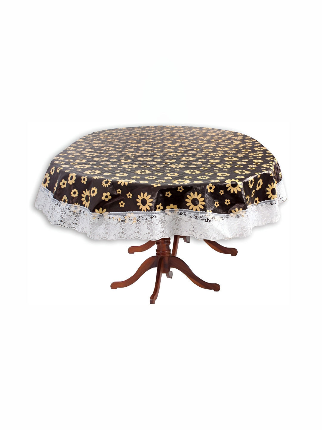 Stylista Yellow & White Floral Printed 1.37 m x 1.98 m Waterproof Oval Table Cover