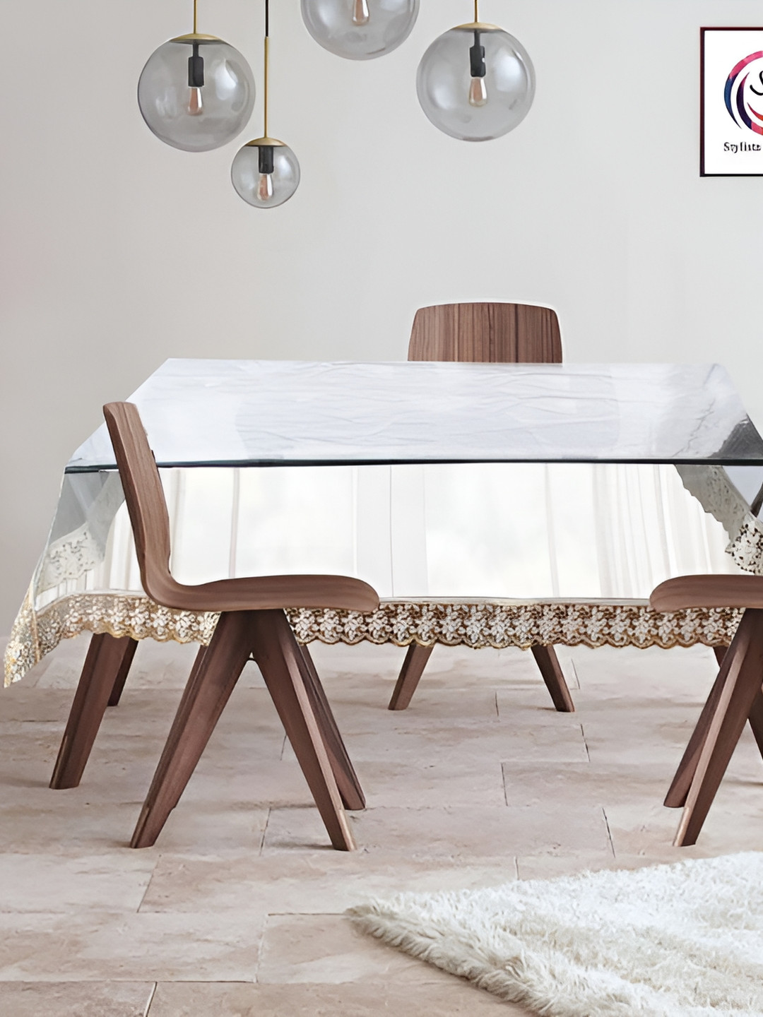 Stylista Gold-Toned & Transparent Self Design Waterproof  4-Seater Table Cover