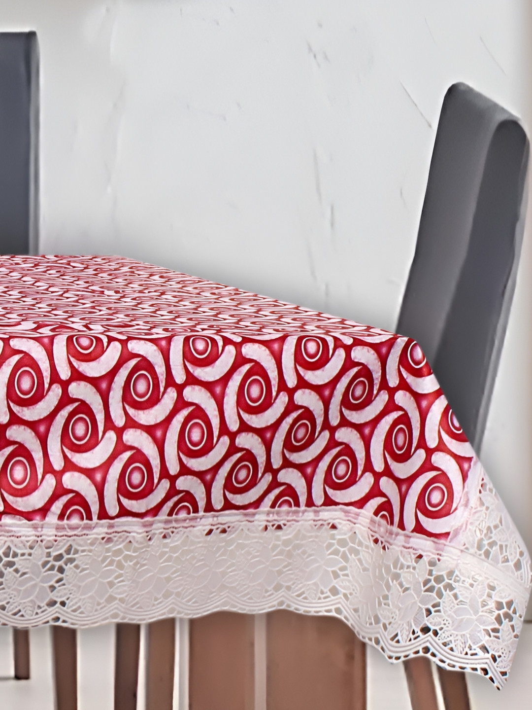 Stylista Red & White Printed 1.52 m x 3.04 m Waterproof Rectangle Table Cover