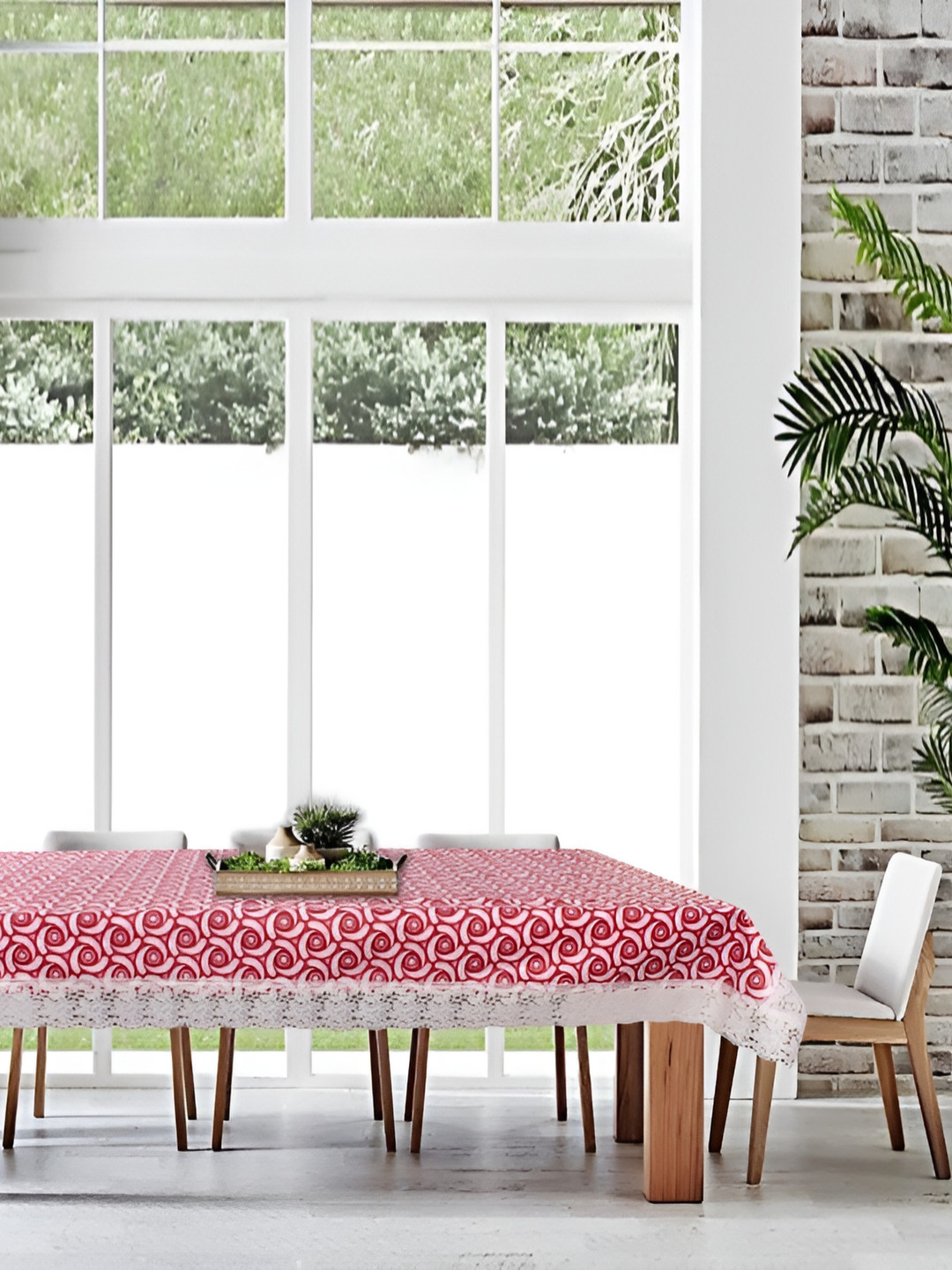 Stylista Red & White Printed Waterproof 2.74 m x 1.52 m Rectangle Table Cover