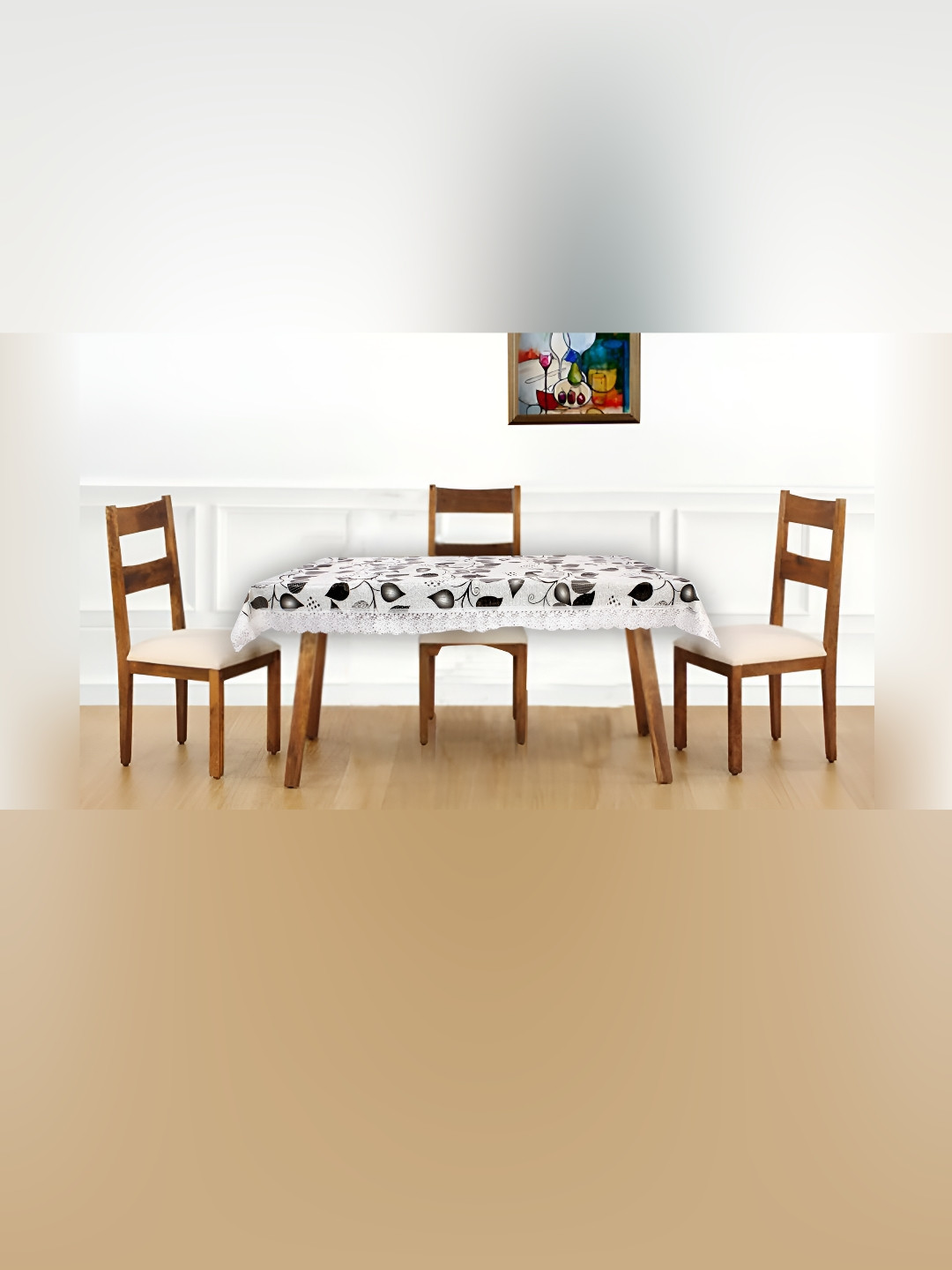 Stylista White & Black Waterproof Floral Print 4 Seater Table Cover