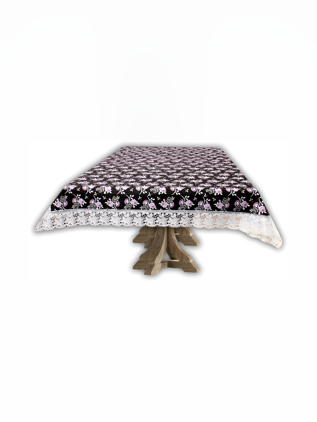 Stylista Black & Pink Floral Printed Waterproof 3.55 m x 1.52 m Rectangle Table Cover