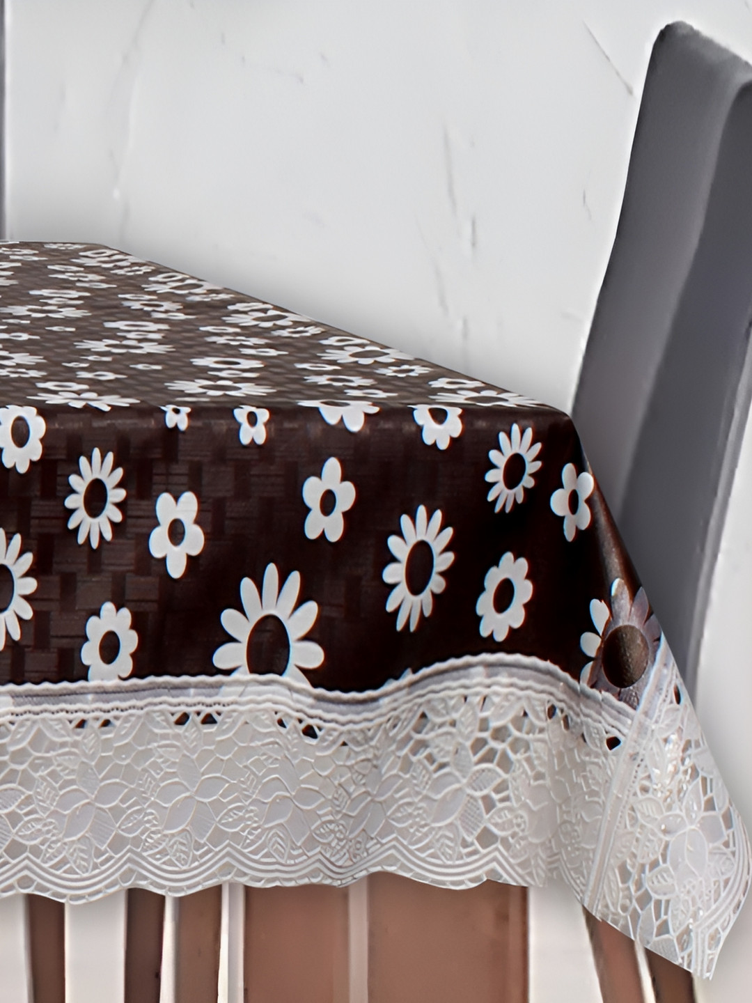 Stylista Brown & White Floral Printed Waterproof Rectangular Shaped 10 Seater Table Cover