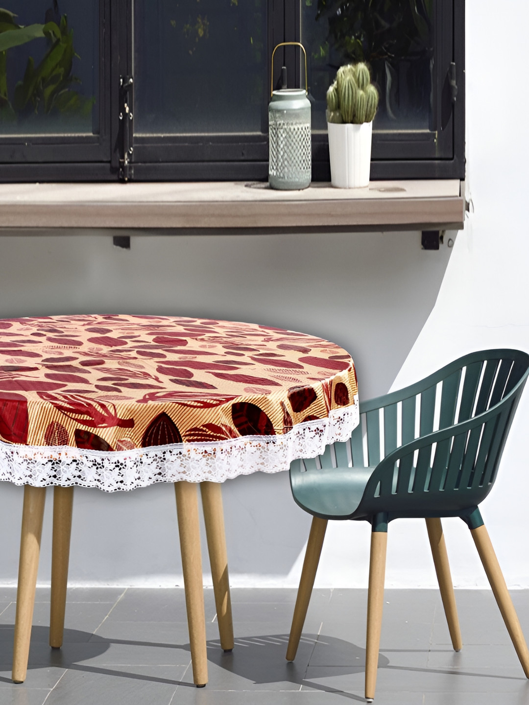 Stylista Beige Waterproof Floral Print Round 2 Seater Table Cover