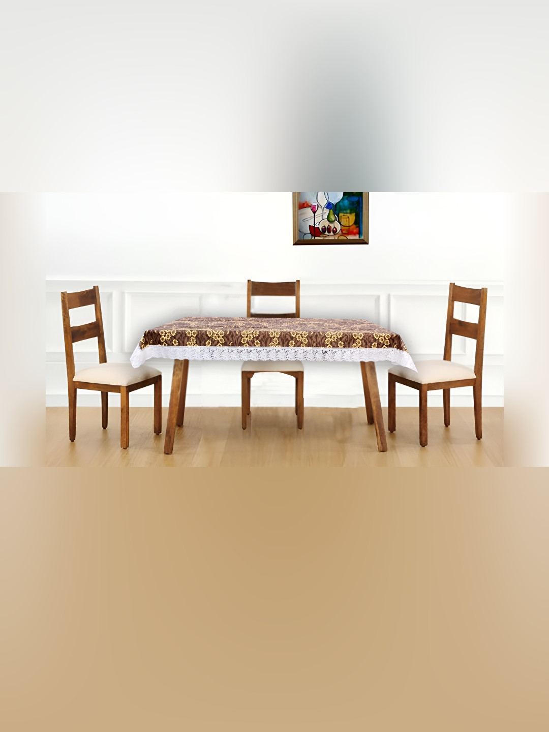 Stylista Brown & Yellow Floral Printed Waterproof Rectangle Shaped 4 Seater Table Cover