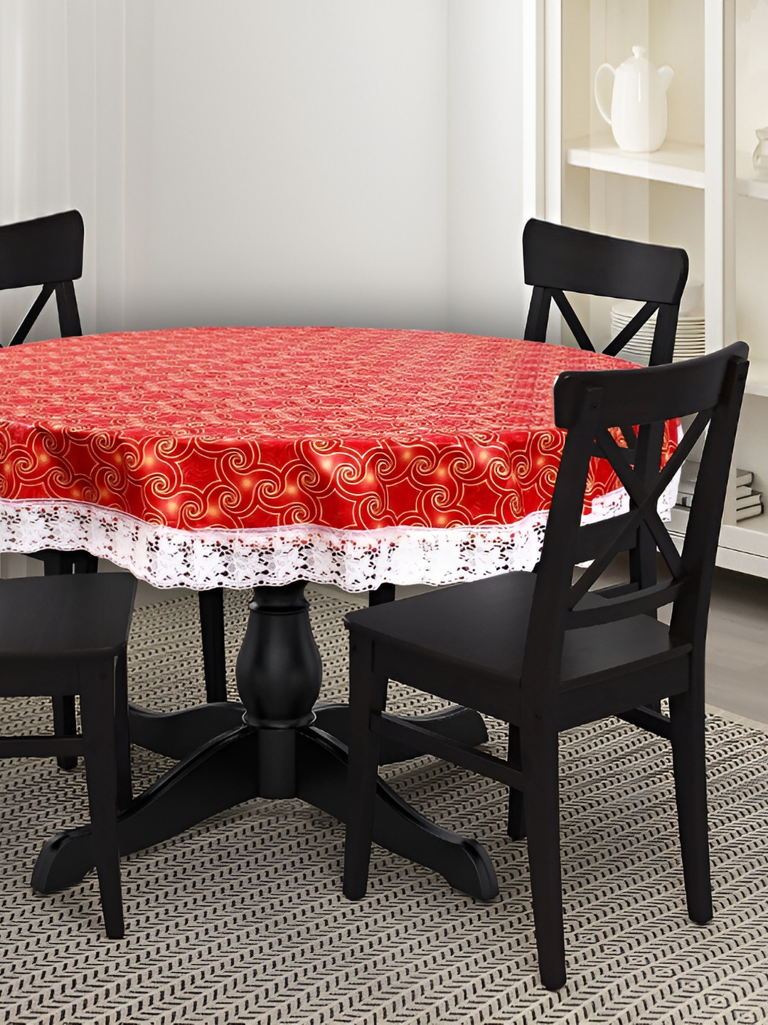 Stylista Red 8 Seater Self Design Waterproof Table Cover