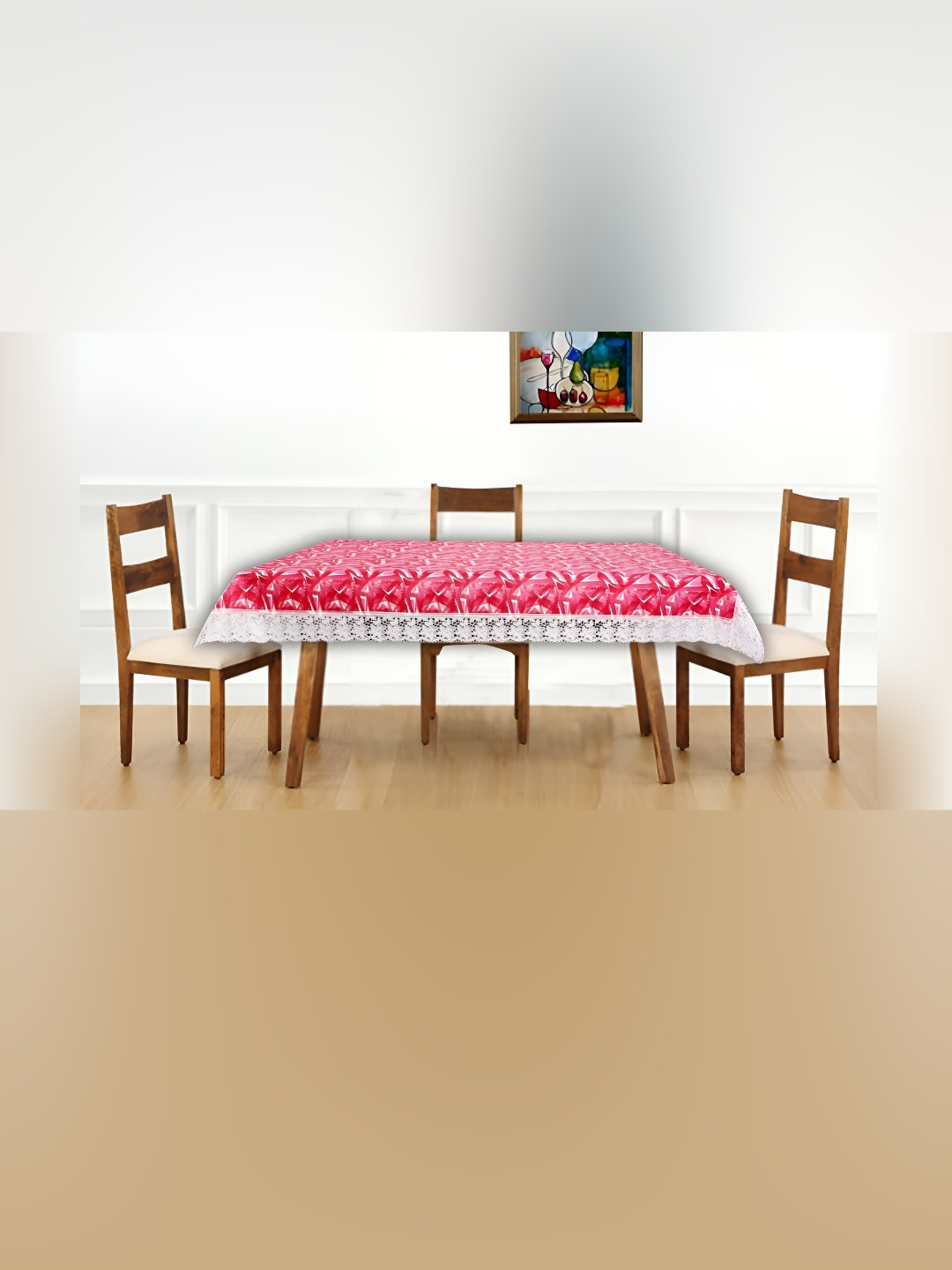 Stylista Red & White Printed 1.98 m x 1.98 m Waterproof Rectangle Table Cover