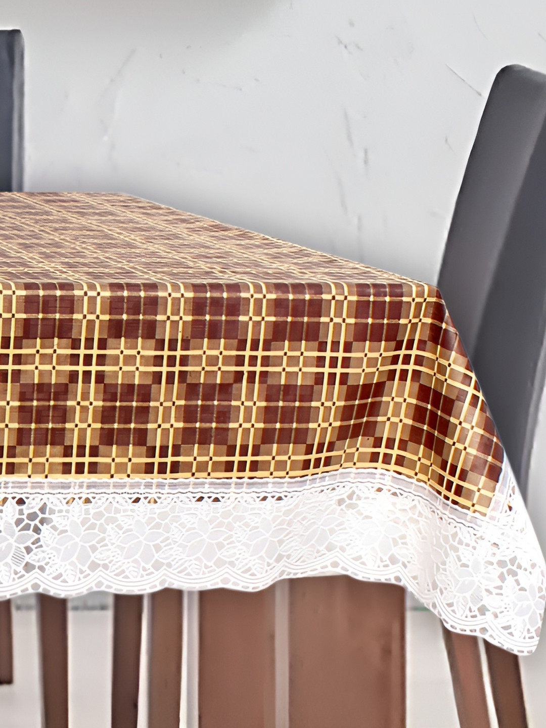 Stylista Brown Waterproof Geometric Print 10 Seater Table Cover
