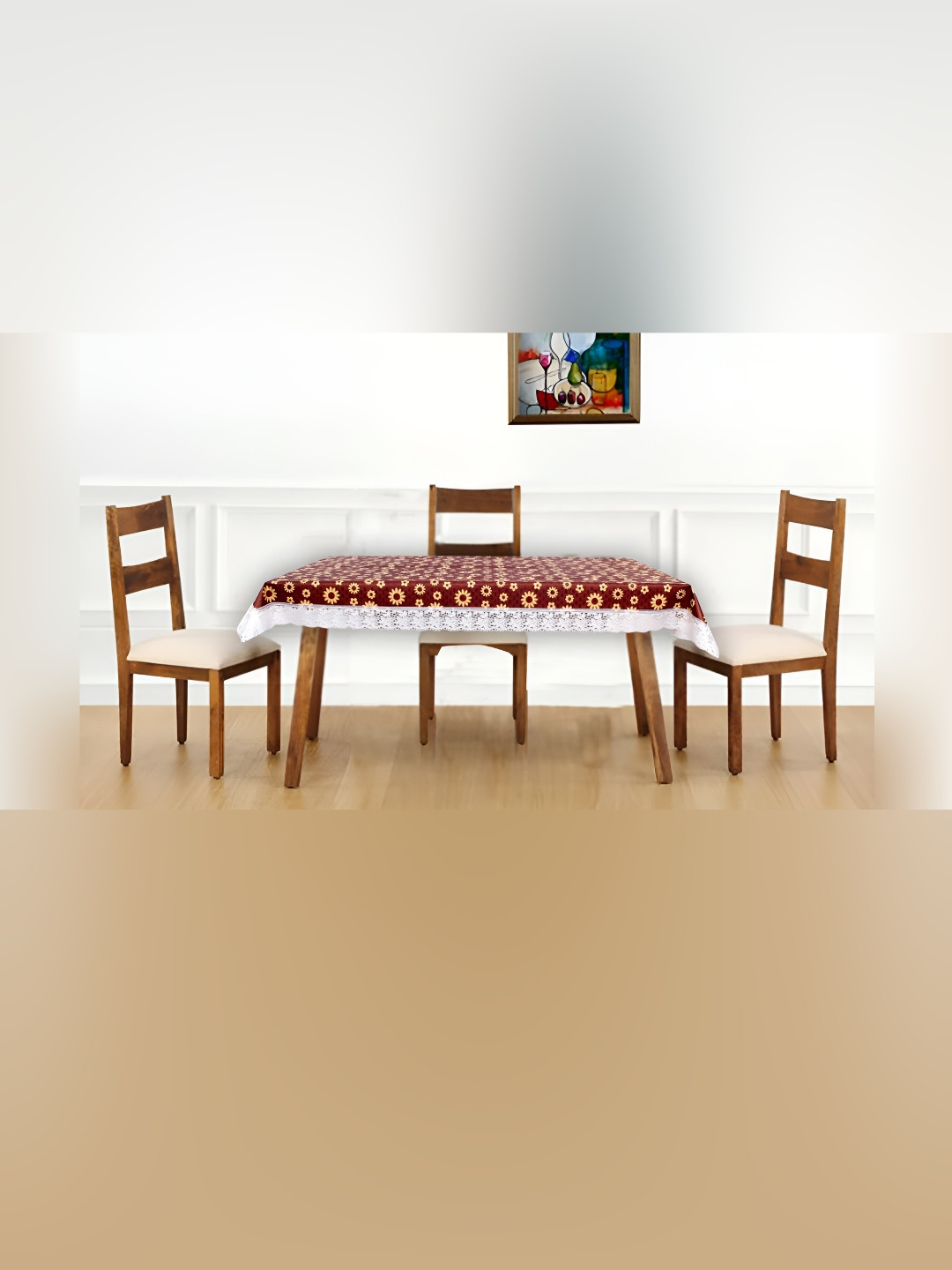 Stylista Maroon & Cream Floral Rectangle Waterproof 4-Seater Table Cover