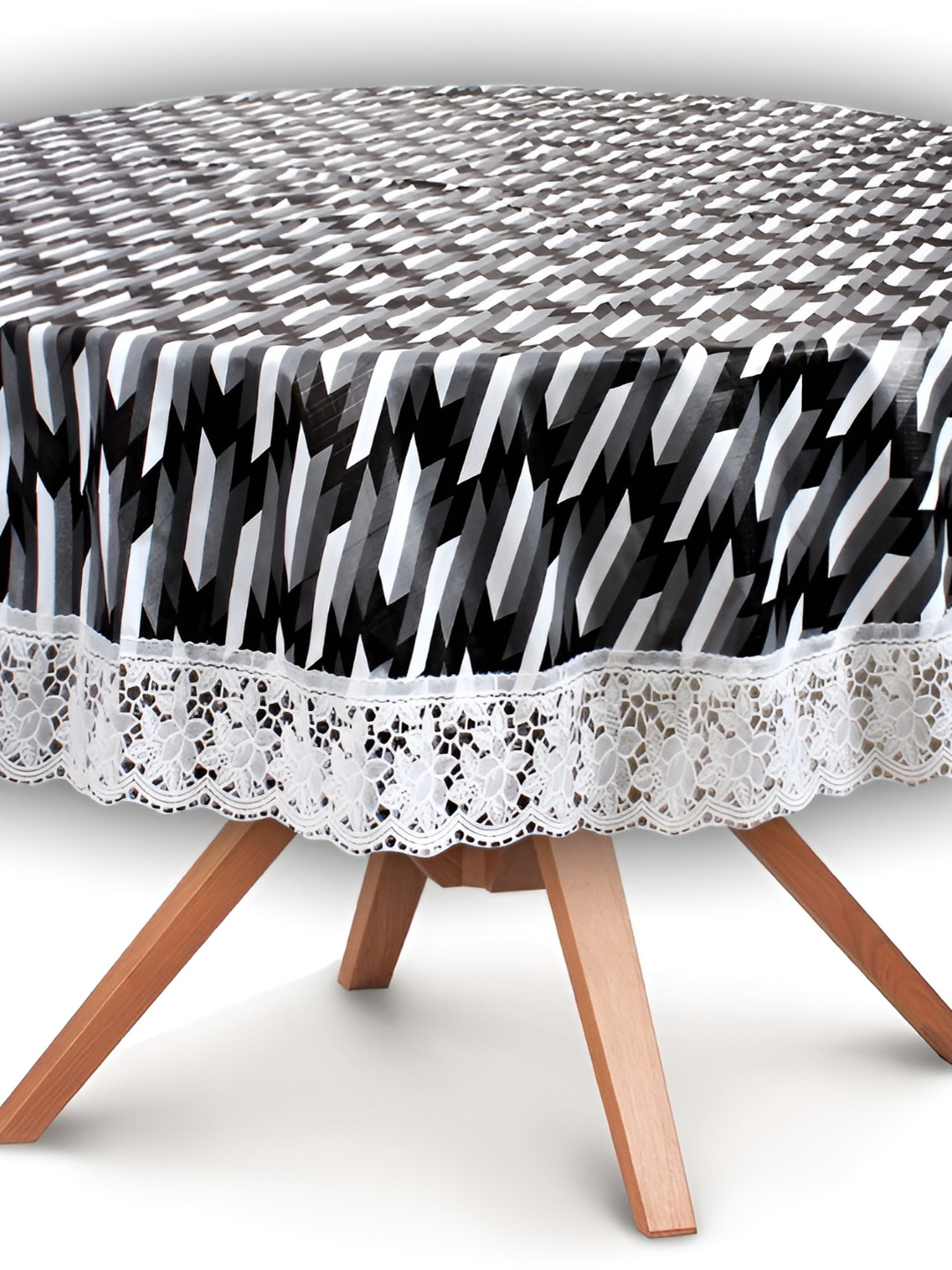 Stylista Black & White Printed Waterproof 1.52 m x 1.52 m Round Table Cover