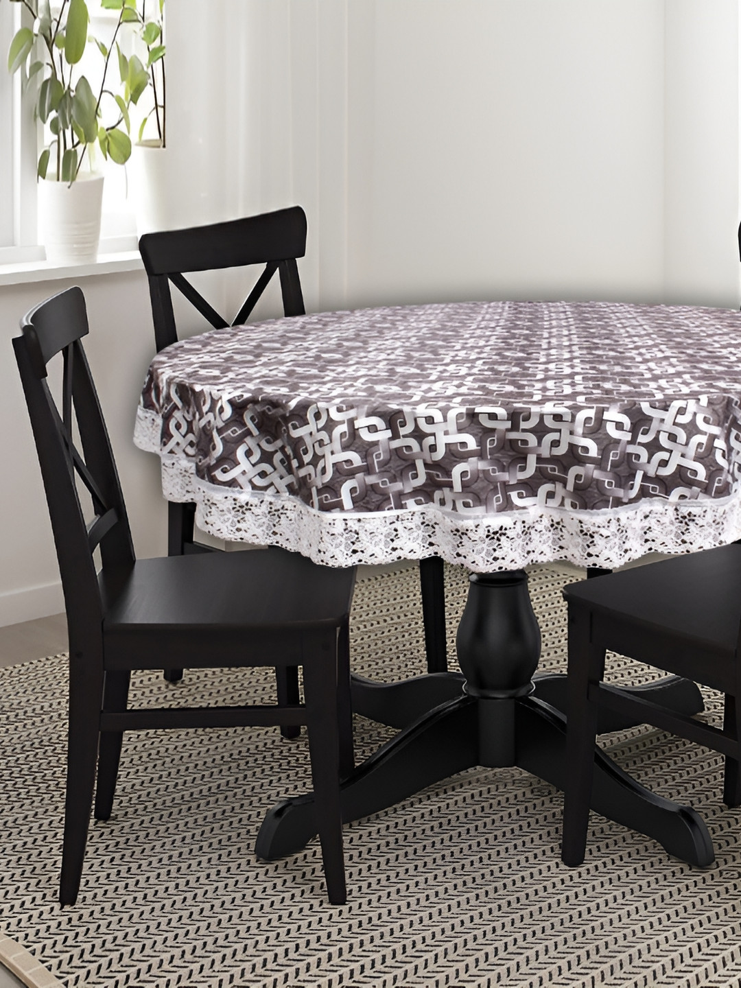 Stylista Grey & White Printed Waterproof 2.28 m x 2.28 m Round Table Cover