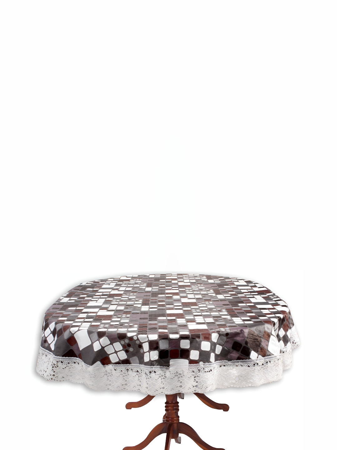Stylista Grey & White Geometric Printed Waterproof 1.52 m x 1 m Oval Table Cover