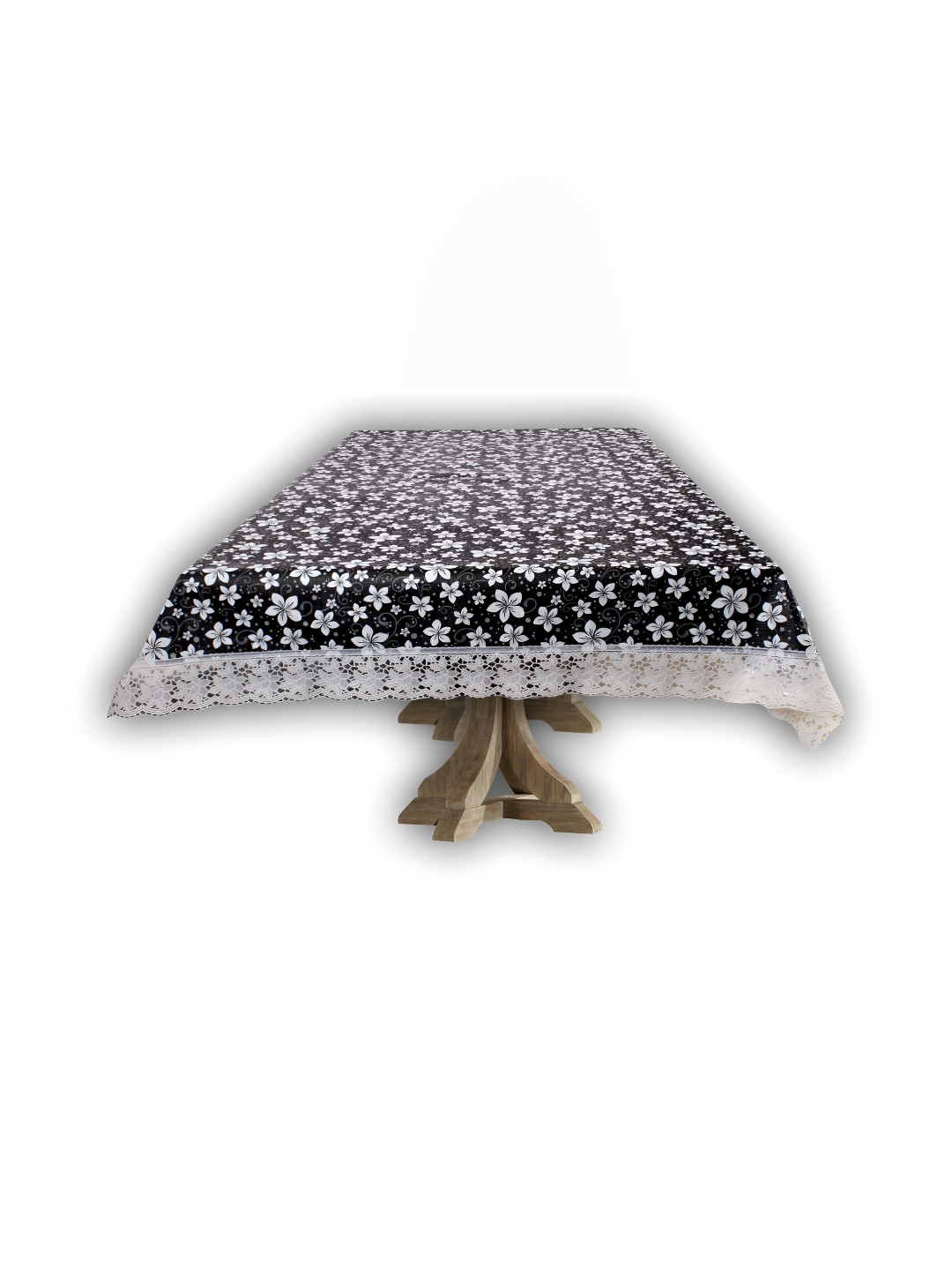 Stylista Black & White Floral Printed Waterproof Rectangular 10 Seater Table Cover