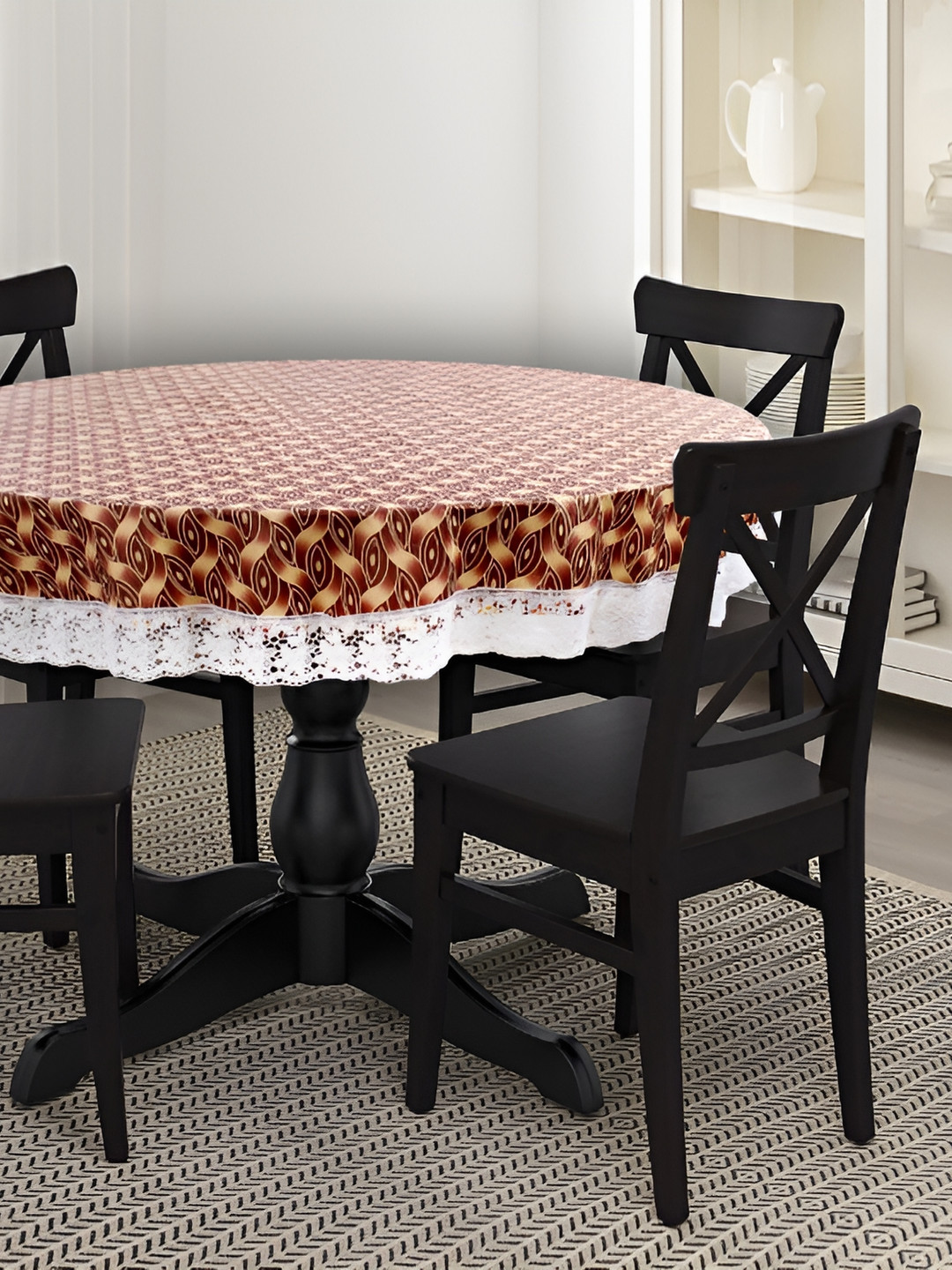 Stylista Brown & White Round Waterproof 4-Seater Table Cover