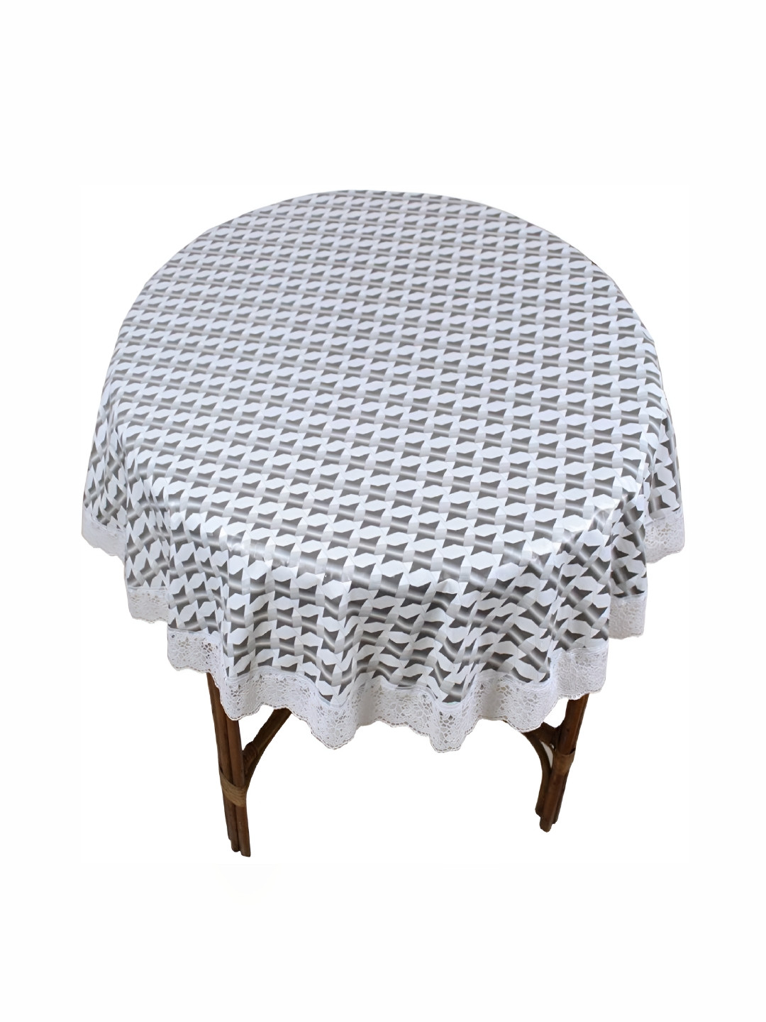 Stylista Grey & White  Printed Waterproof 1.52 m x 1.52 m Round Table Cover