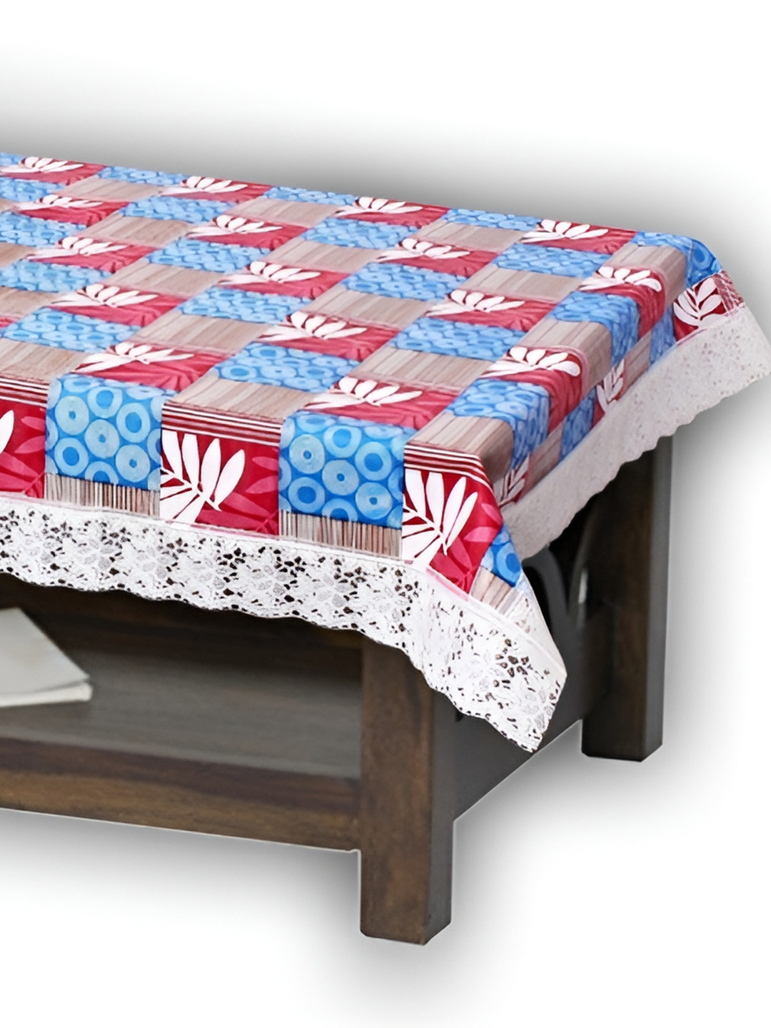 Stylista Blue & Red Geometric Printed Waterproof 1.90 m x 1.14 m Rectangle Table Cover