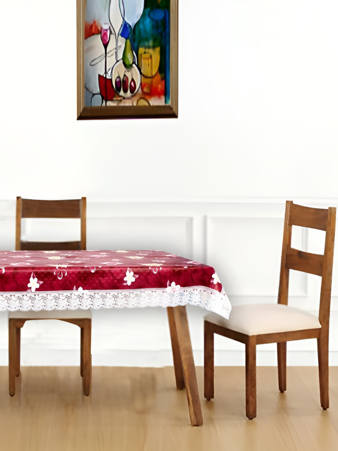 Stylista Maroon & White Floral Printed 1.37 m x 1.98 m Waterproof Rectangle Table Cover
