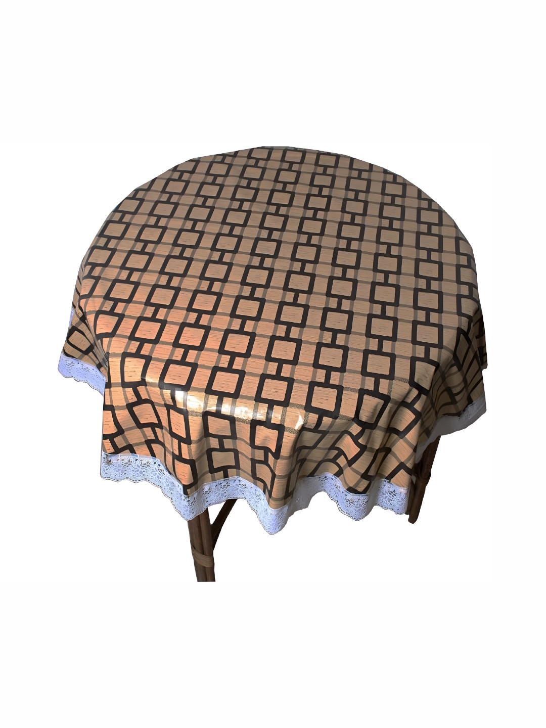 Stylista Brown Geometric Print Waterproof Round 6 Seater Table Cover