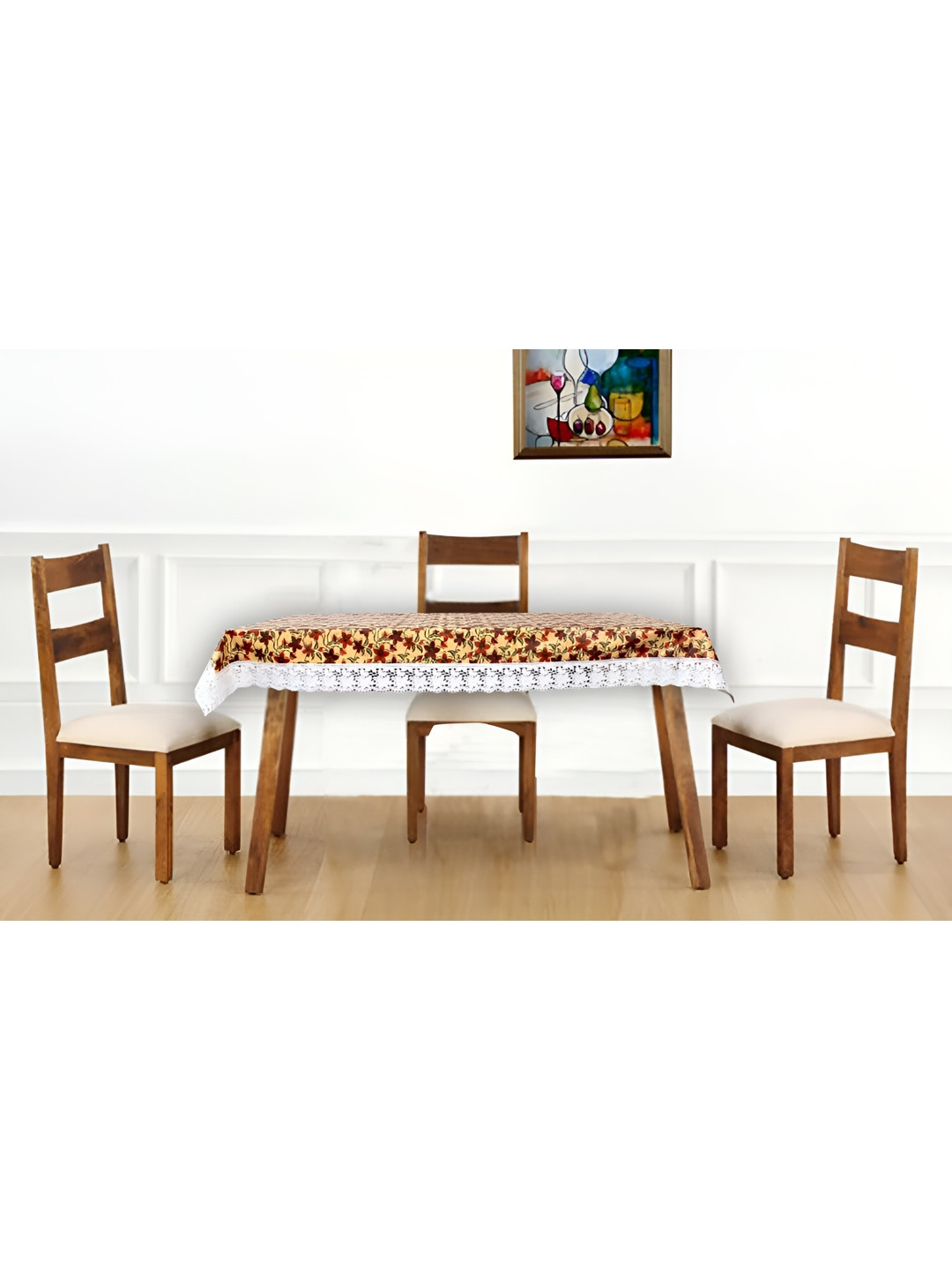 Stylista Beige & Red Floral Printed Waterproof 4-Seater Table Cover