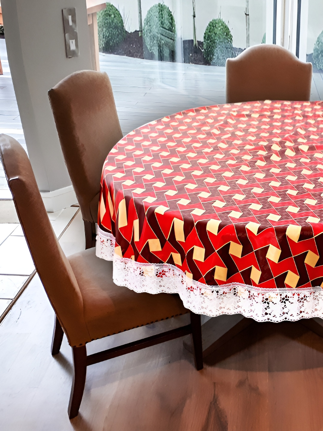 Stylista Orange Waterproof Plastic Round 6-Seater Table Cover