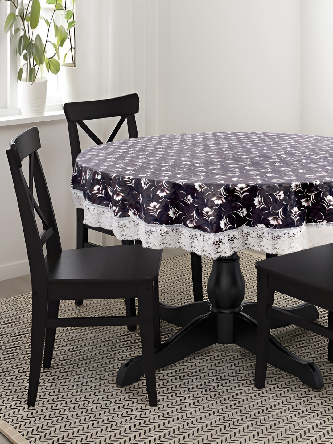 Stylista Grey & Black Printed Waterproof 2.28 m x 2.28 m Round Table Cover