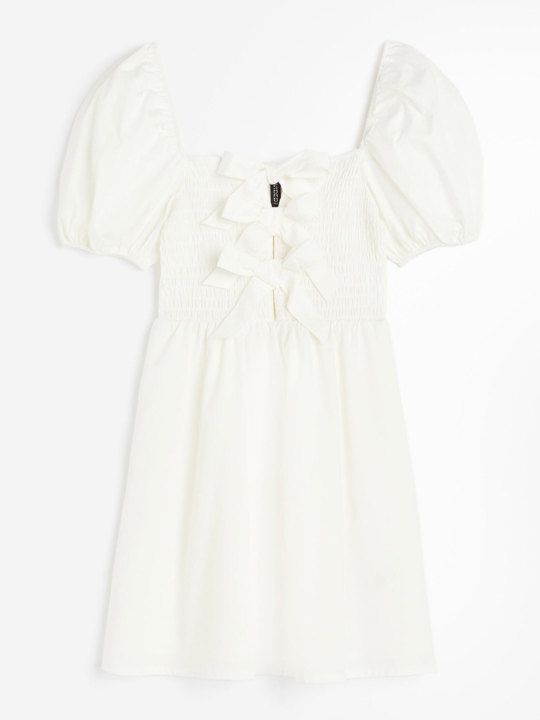 H&M Pure Cotton Bow Detail Puff Sleeved Dress - Dresses for Women 26941664 | Myntra