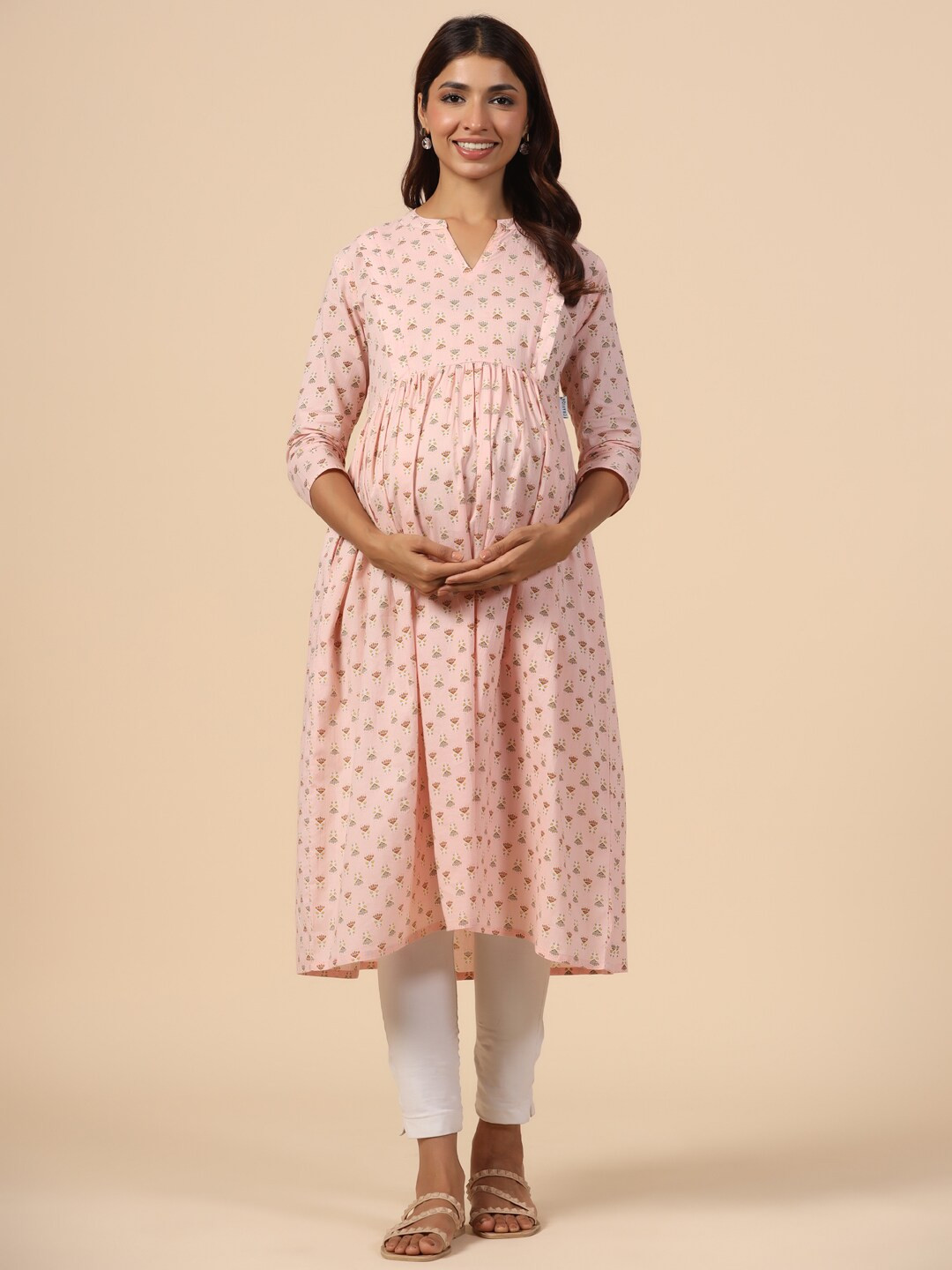 CRAFIQA Floral Printed Pure Cotton Maternity Kurta