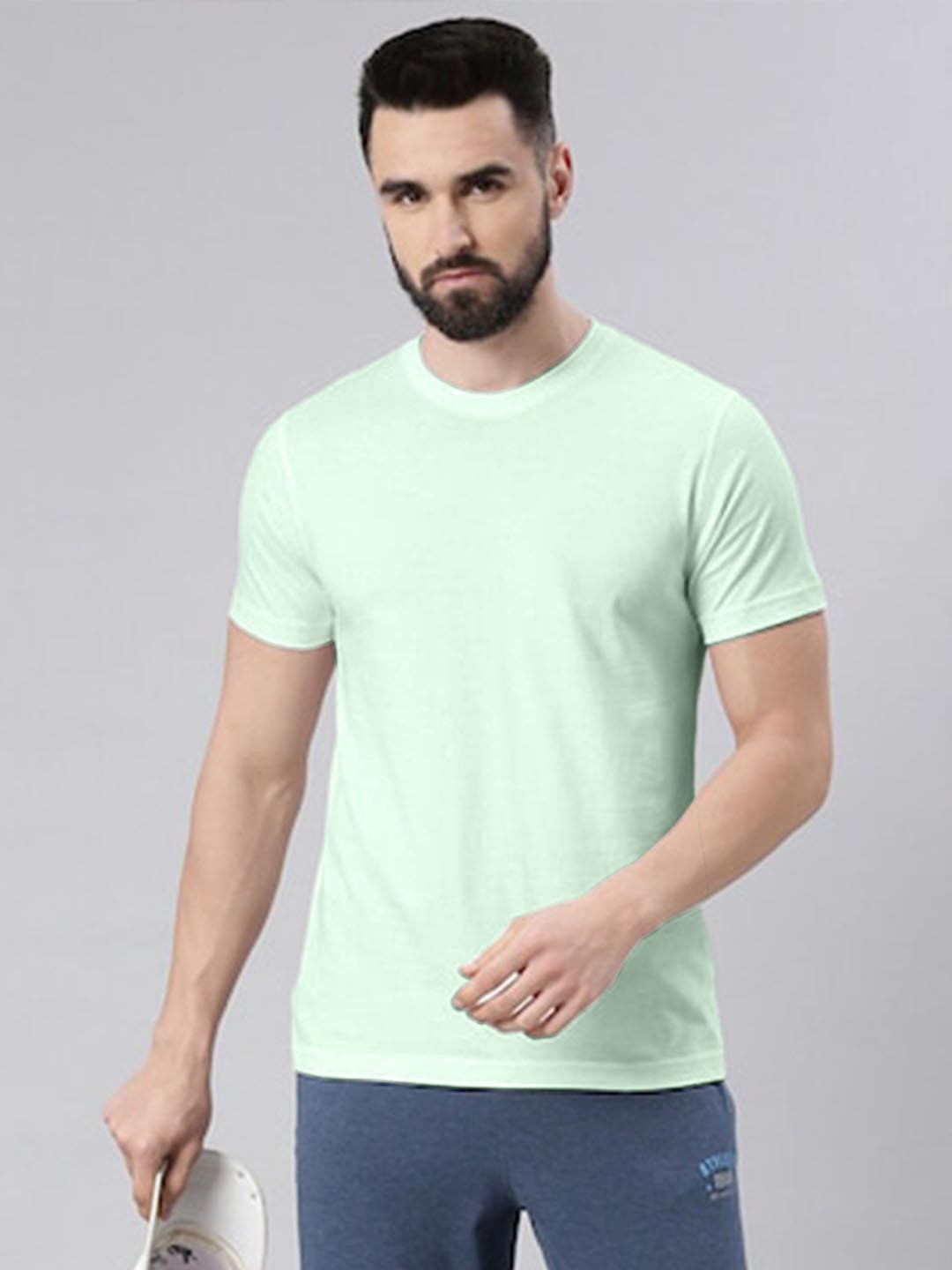 VEIRDO Green Round Neck Pure Cotton T-shirt