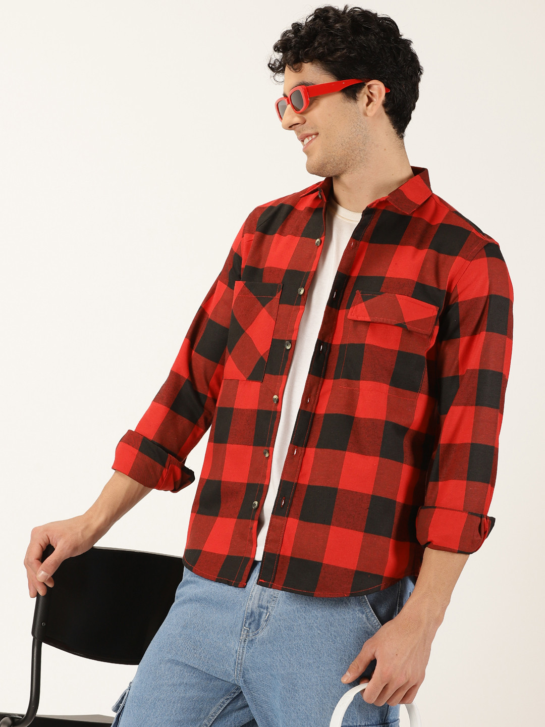 Moda Rapido Red Classic Slim Fit Buffalo Checks Cotton Casual Shirt