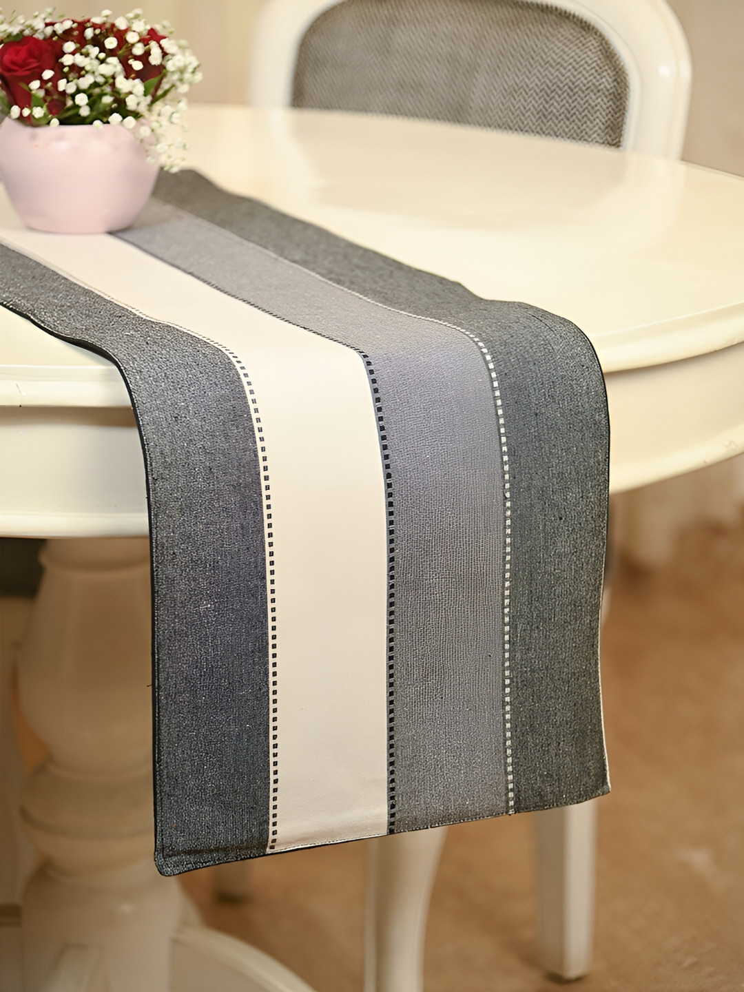 FABURAA Off White Colourblock Cotton Table Runners