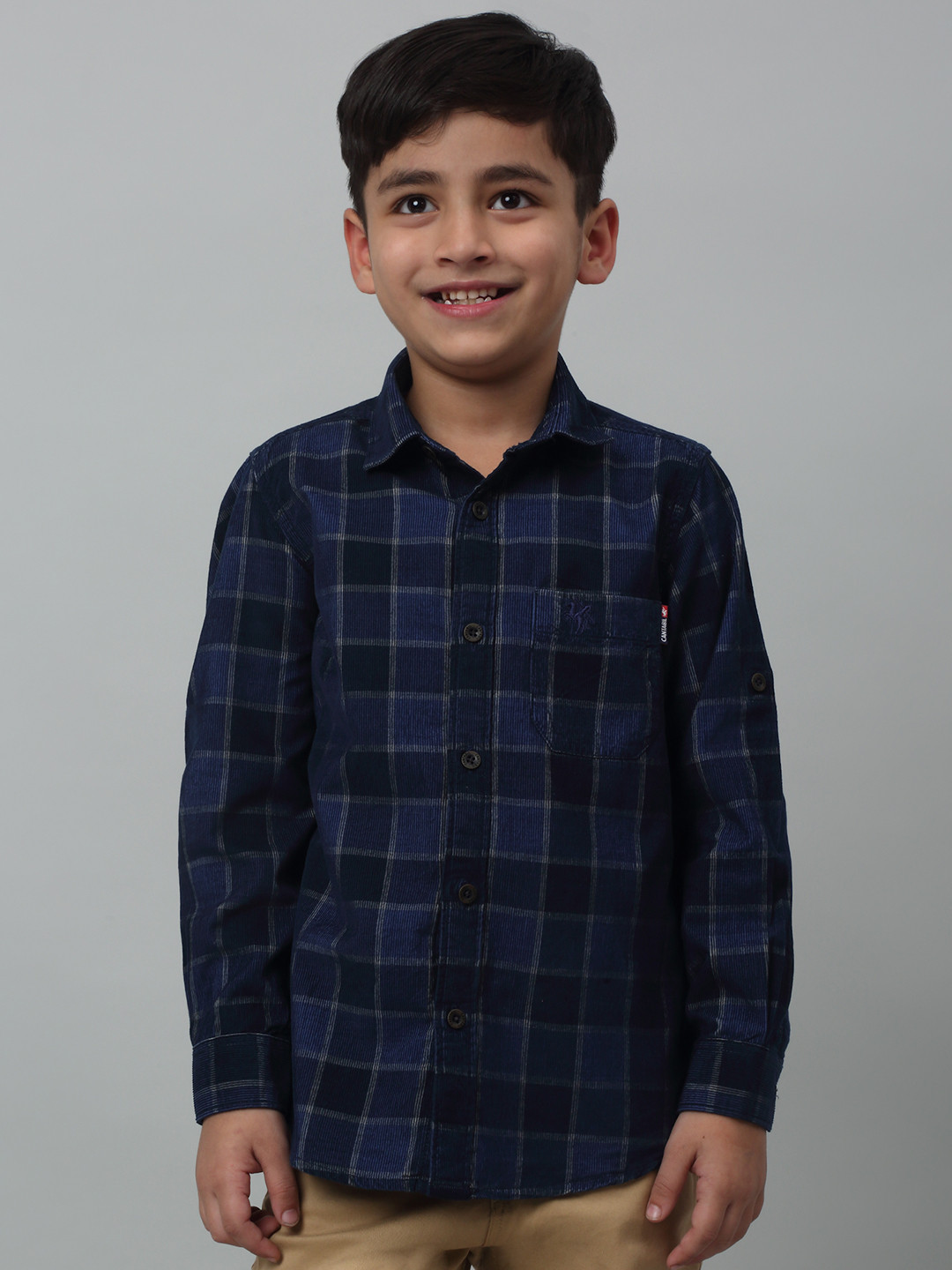 Buy Cantabil Boys Checked Comfort Spread Collar Curved Casual