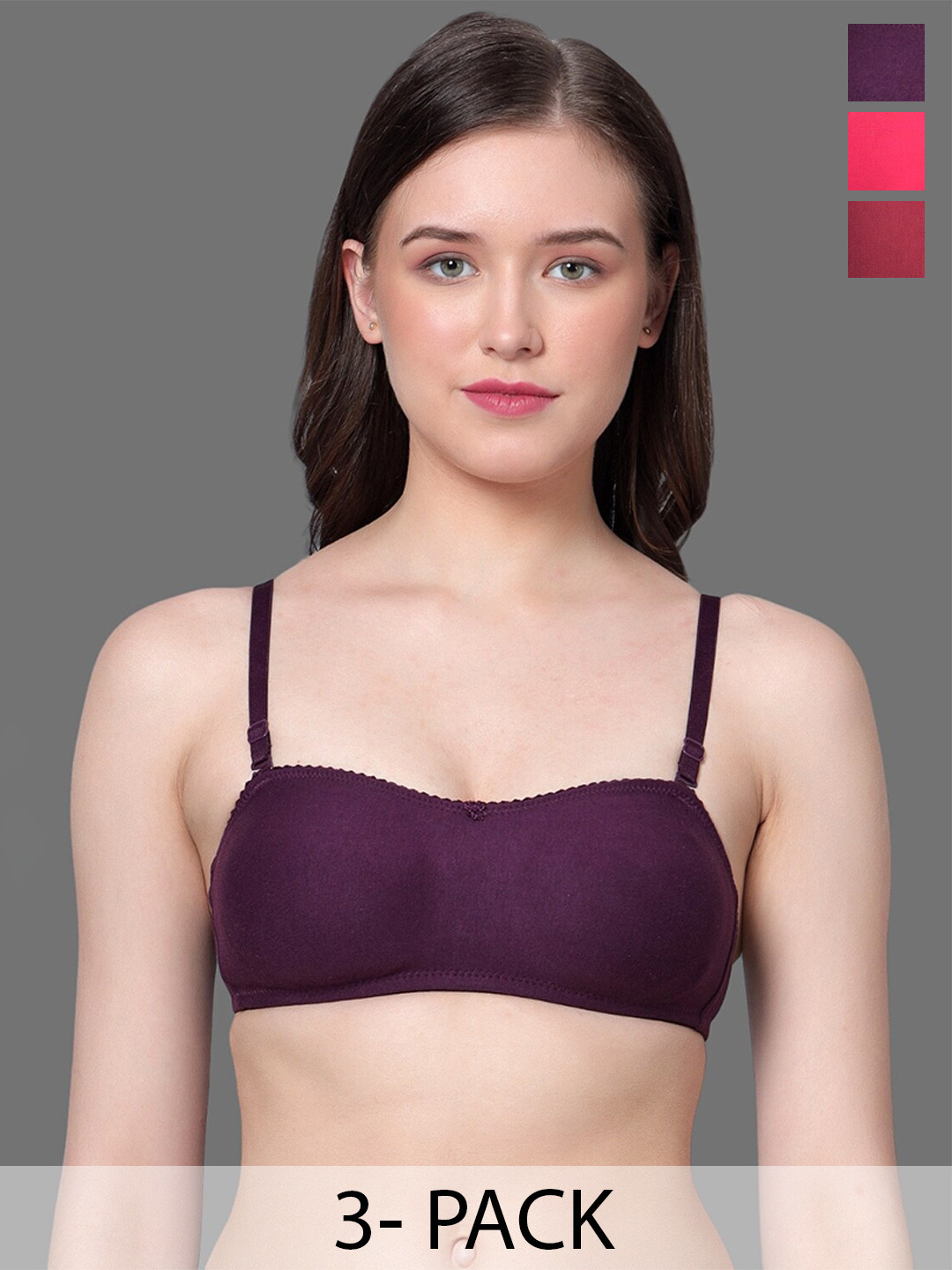 Aimly Pack of 3 Medium Coverage Cotton Push-Up Bra With All Day Comfort