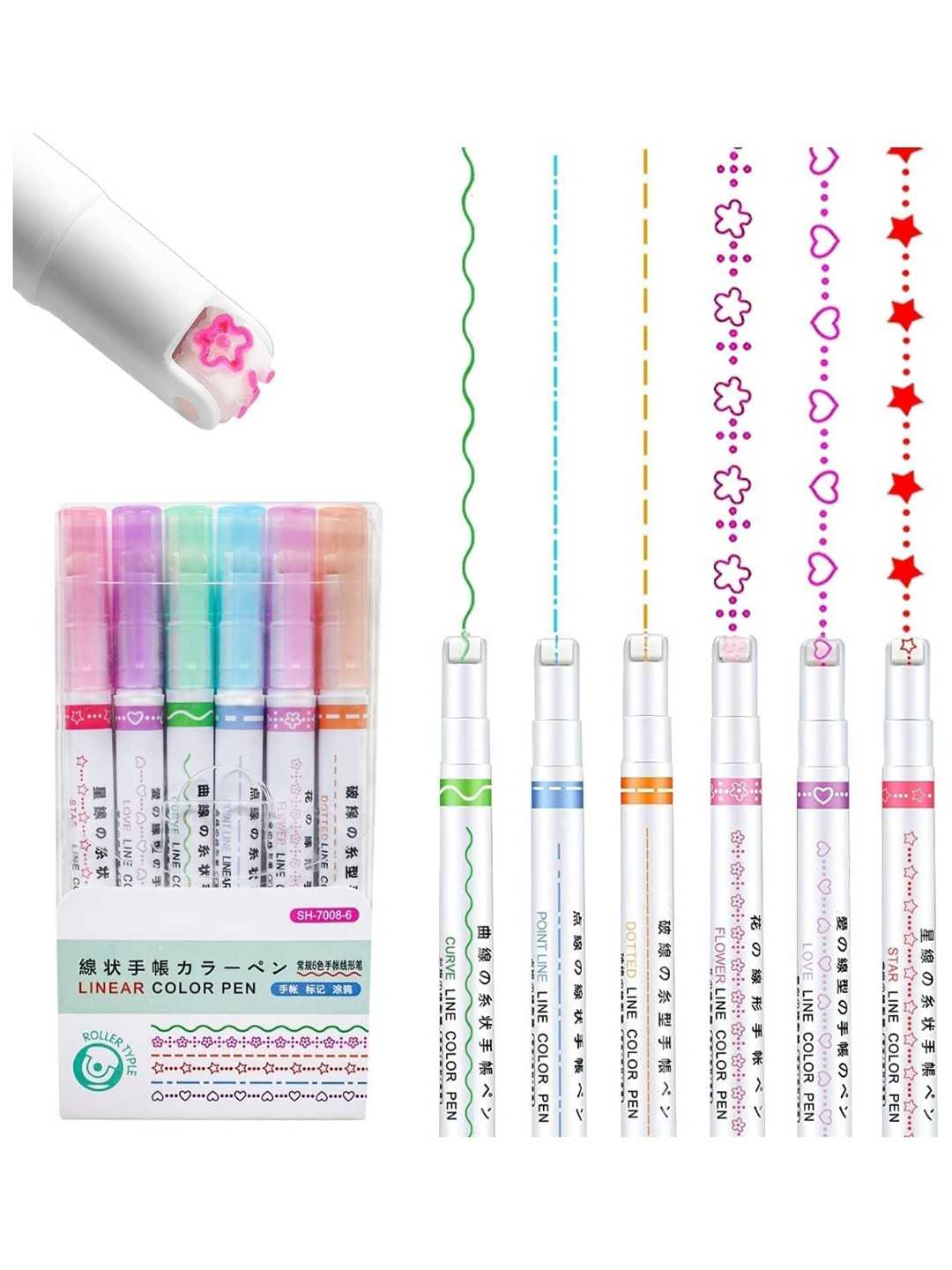 FEELHIGH 6 Pcs Curve Shaped Fine Tip Pens