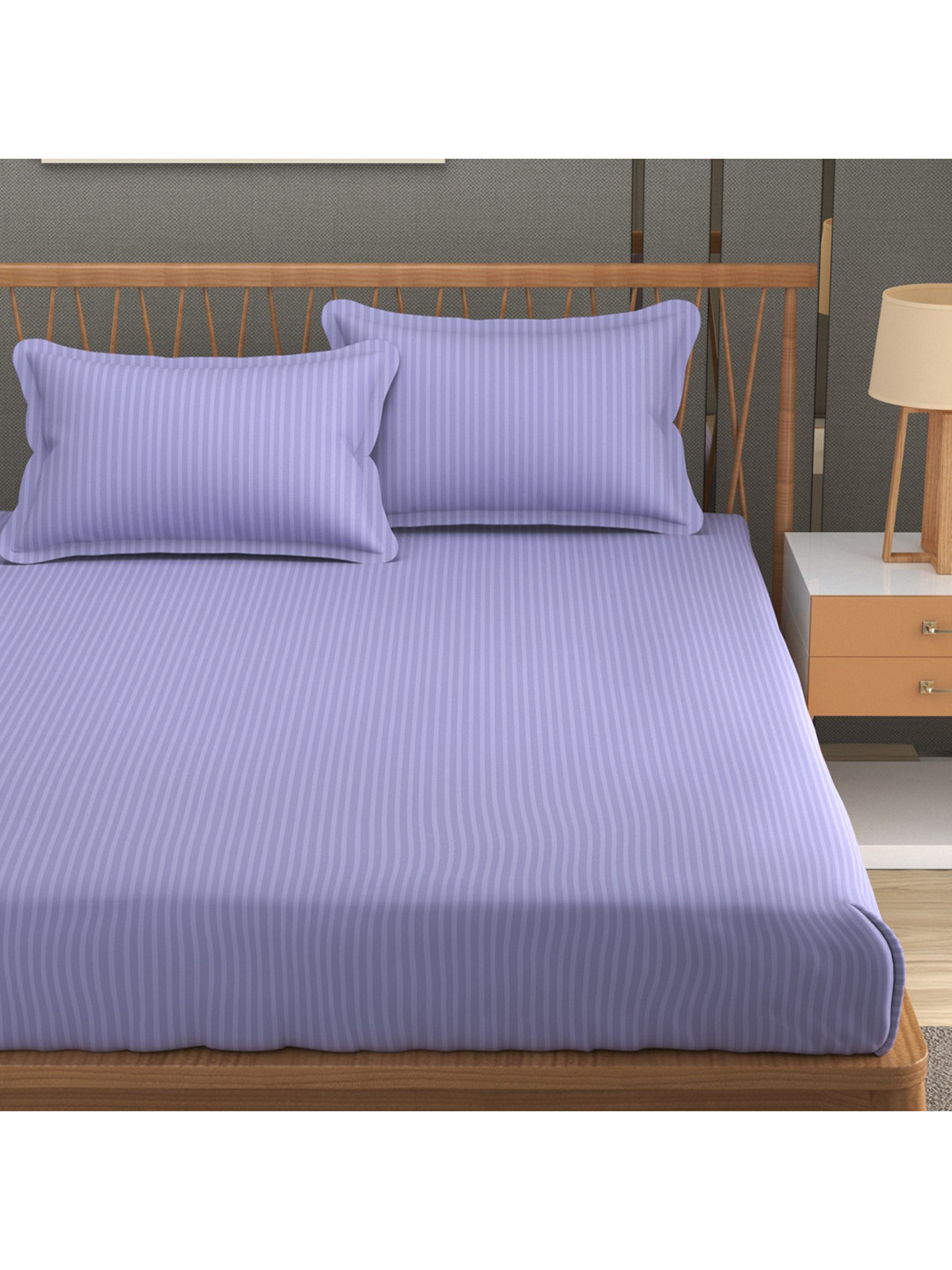 Aura Purple Striped Microfiber 180 TC Queen Fine Bedsheet with 2 Pillow Covers-225 x 225 cm