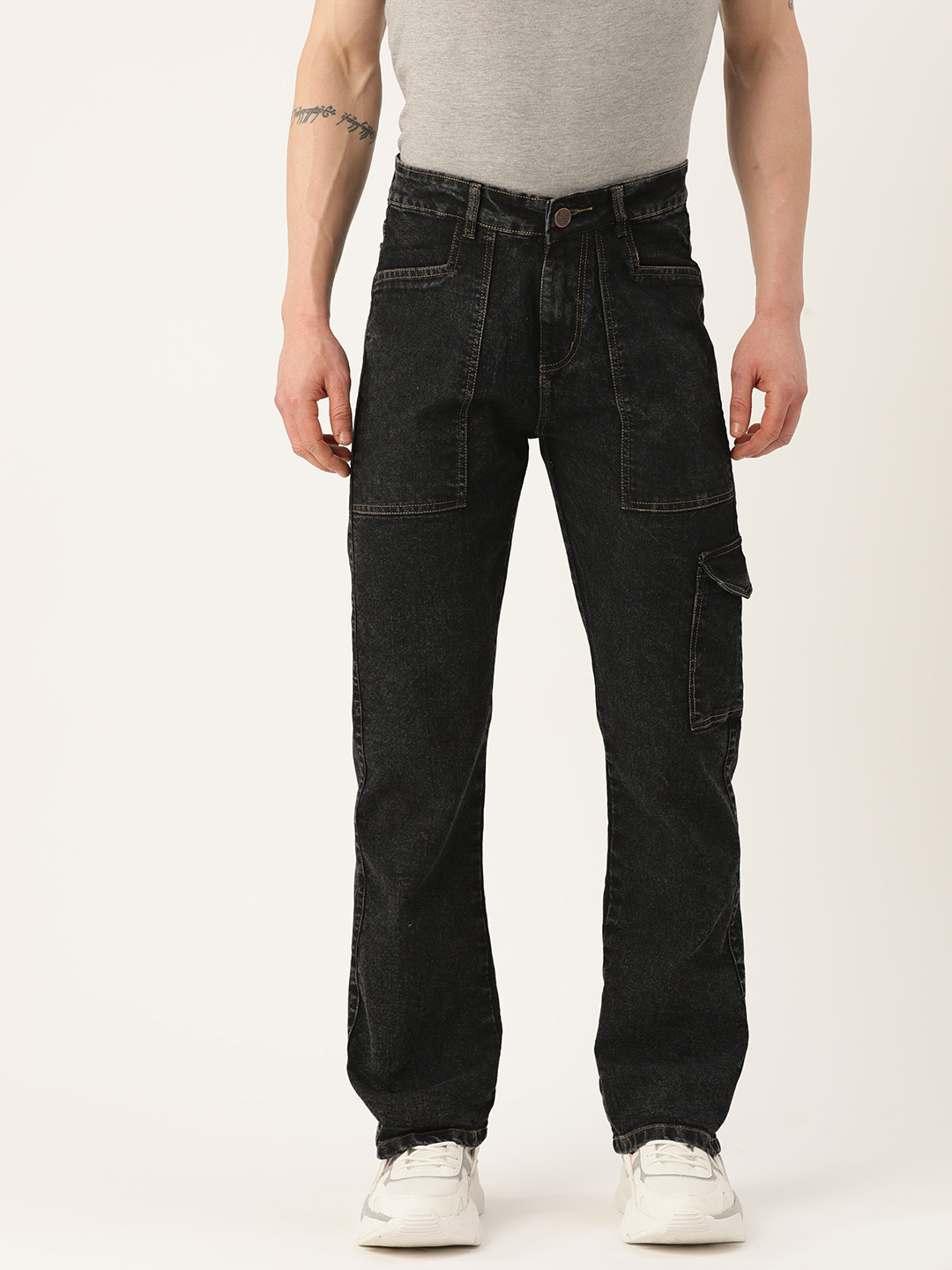 PARIS HAMILTON Men Relaxed Fit Acid Wash Stretchable Cargo Jeans