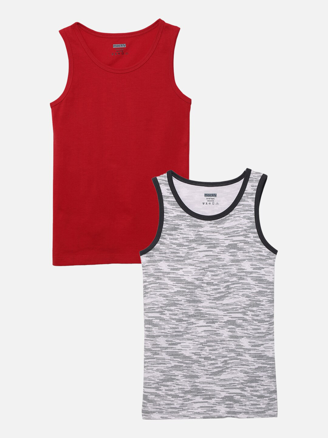 mackly Boys Pack Of 2 Printed Pure Cotton Sleeveless Basic Innerwear Vests MB-694-695