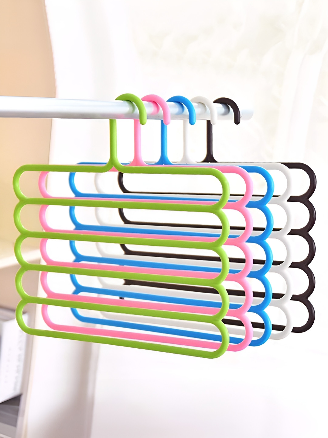URBANFIX Blue 5 Pieces Reusable Multi-Utility 5 Layers Clothes Bar Hanger