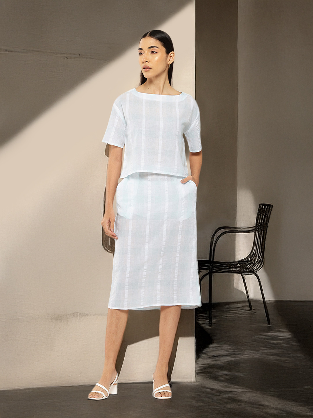 Chemistry Pure Cotton Checked Top and Skirt Co-Ord Set