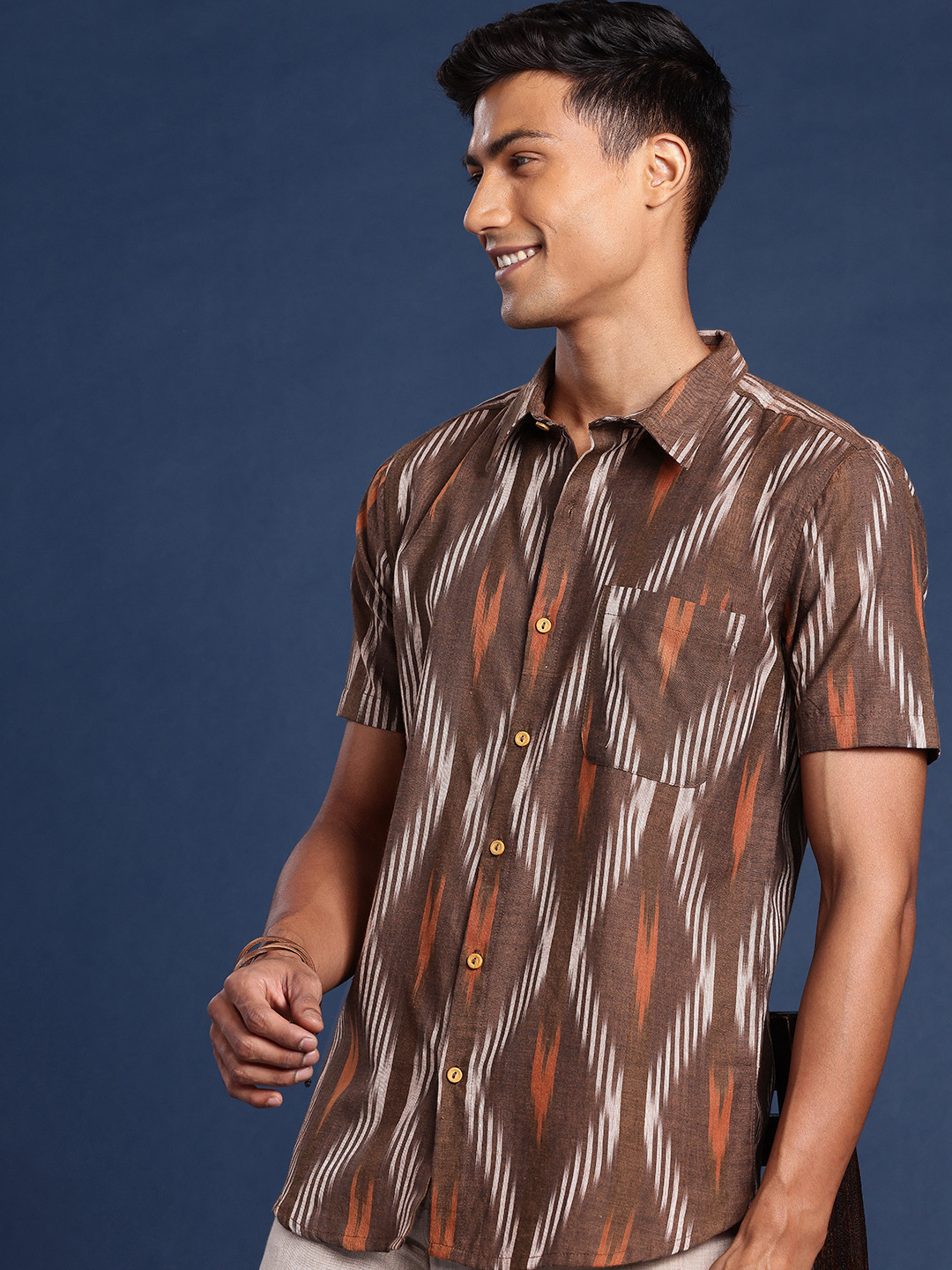 Taavi Pure Cotton Opaque Ikat Casual Shirt