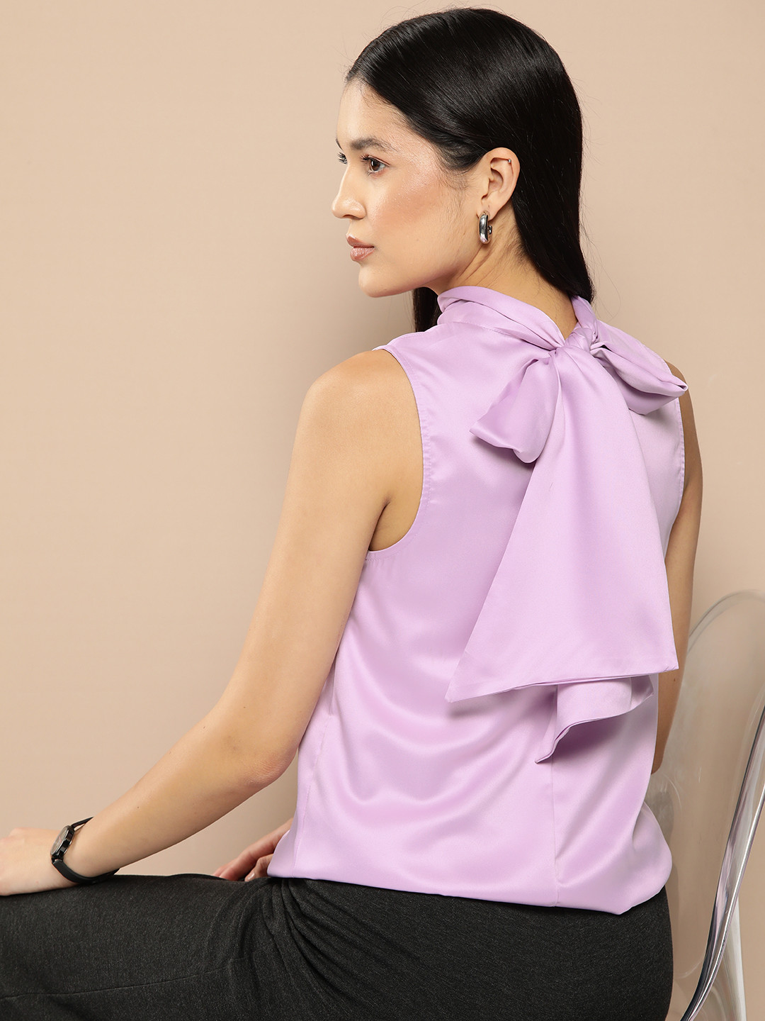 Chemistry Sleeveless Back Tie-Up Satin Top