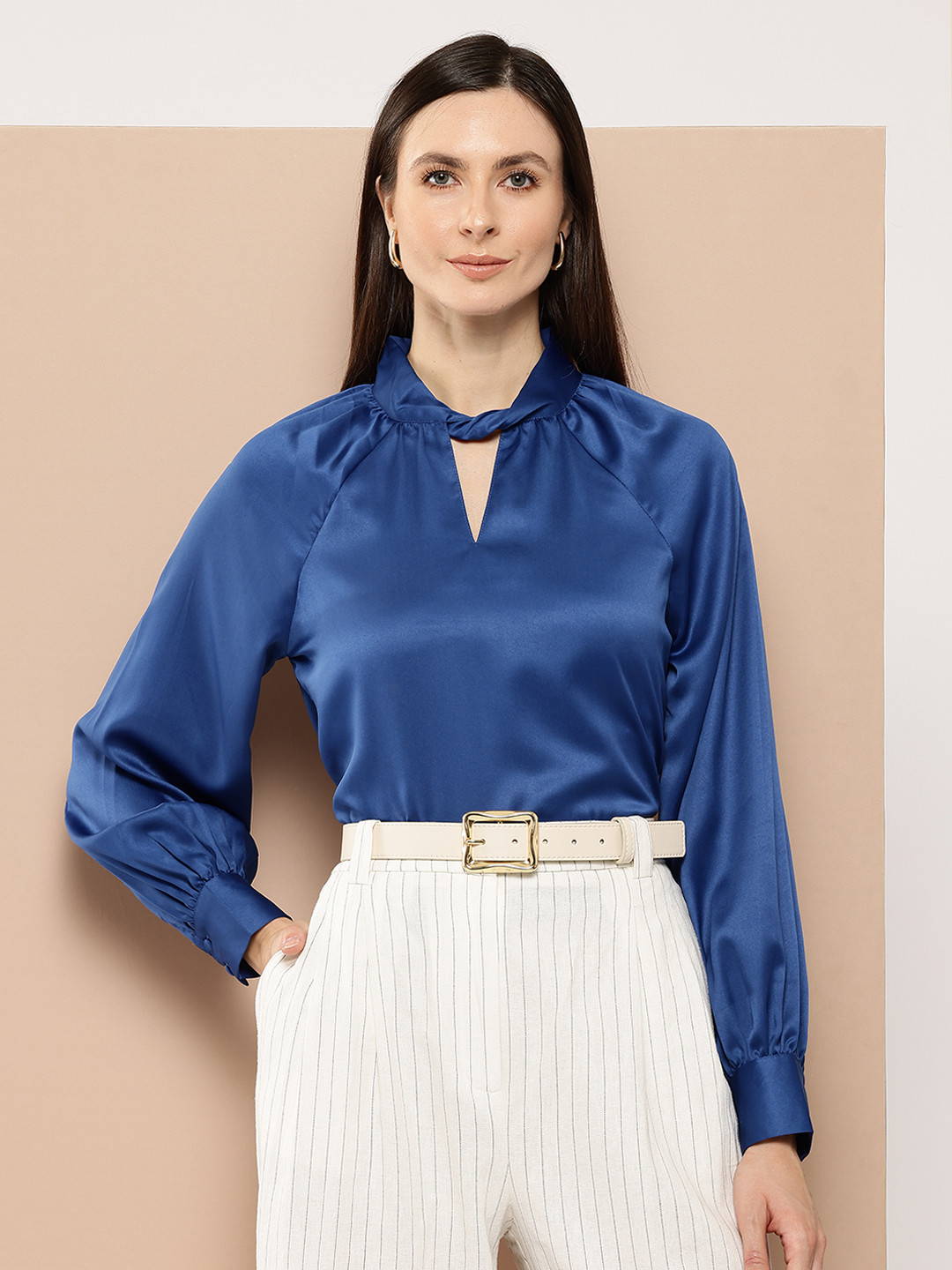 Chemistry Satin Finish Twisted Neck Cut-Out Detail Top