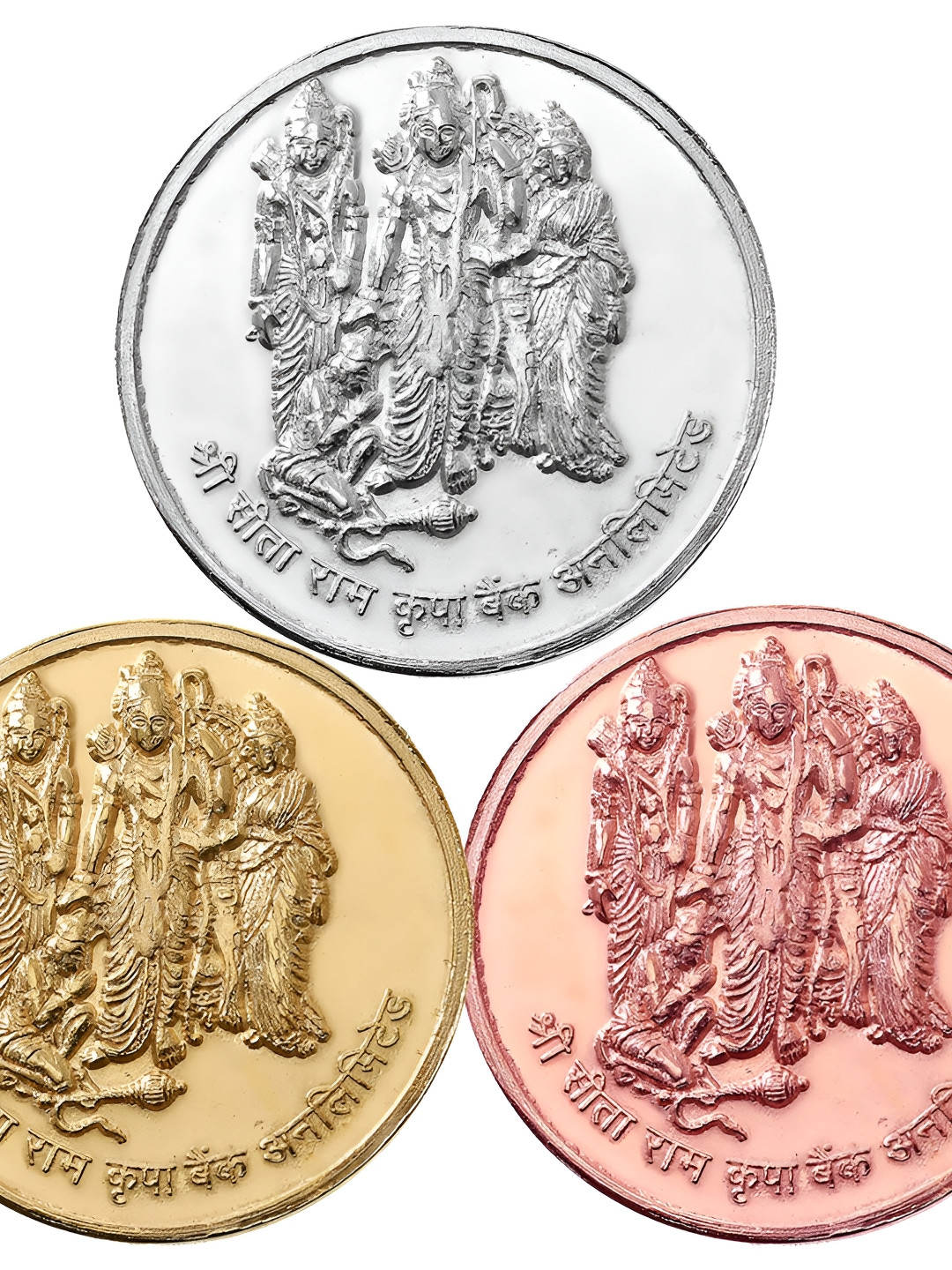 Pray Everyday Gold & Silver Plated 3 Pieces Ram Mandir Pran Pratistha Commemorative Coin
