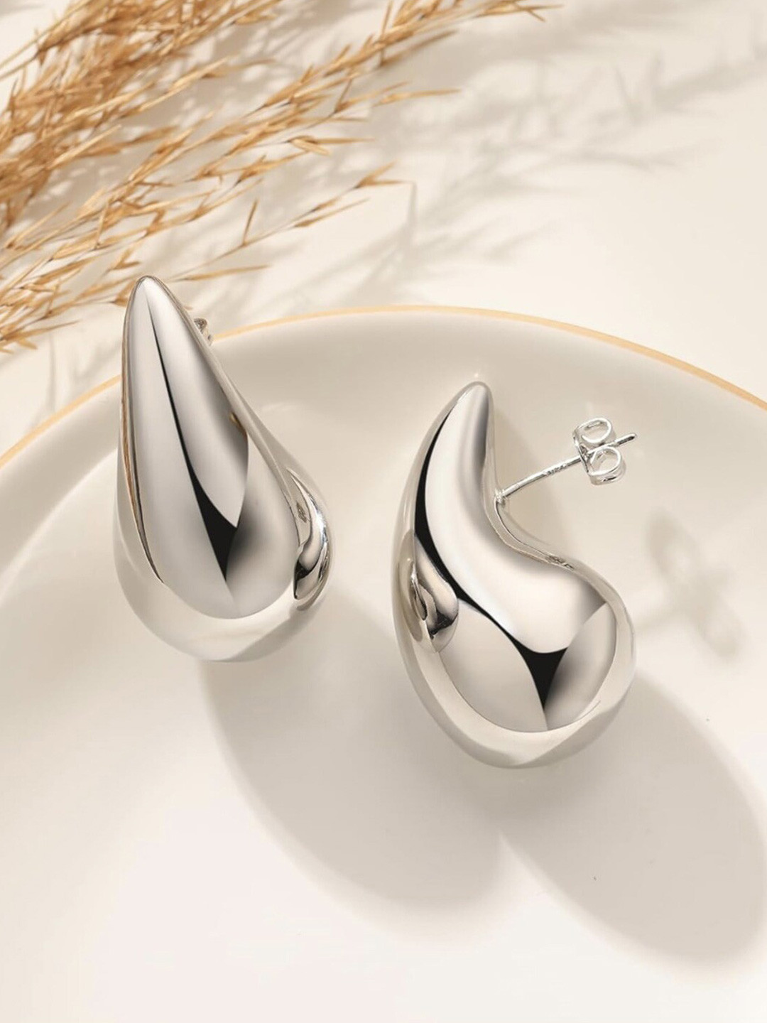 Krelin Silver-Plated Teardrop Shaped Lightweight Studs Earrings