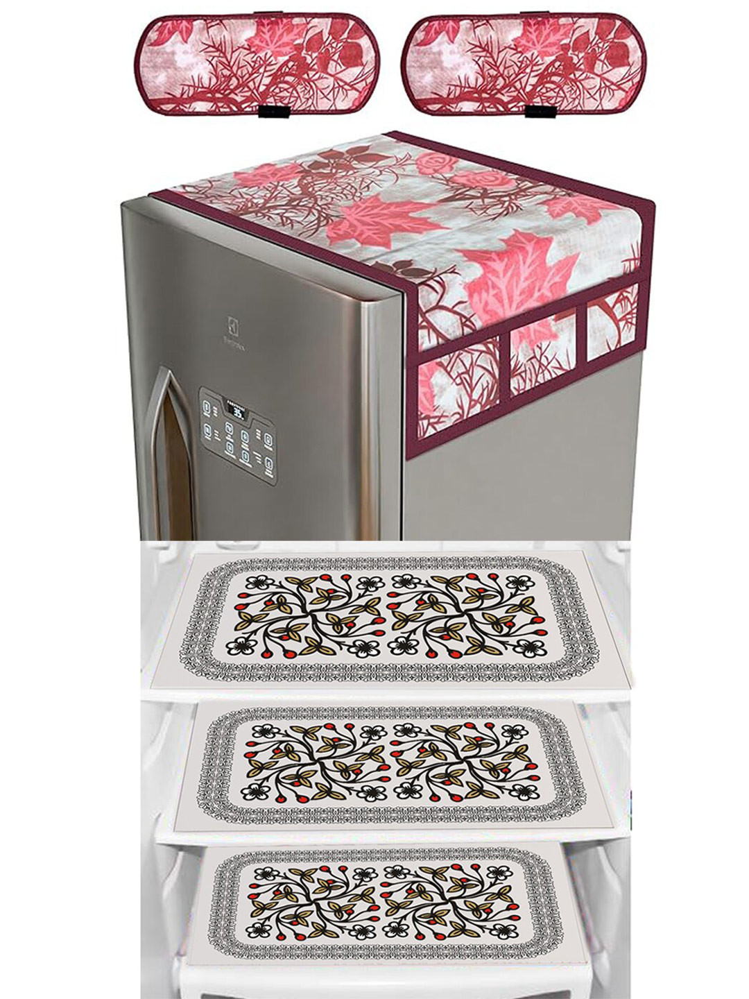 Dakshya Industries 6 Pieces White Floral Printed Refrigerator covers s