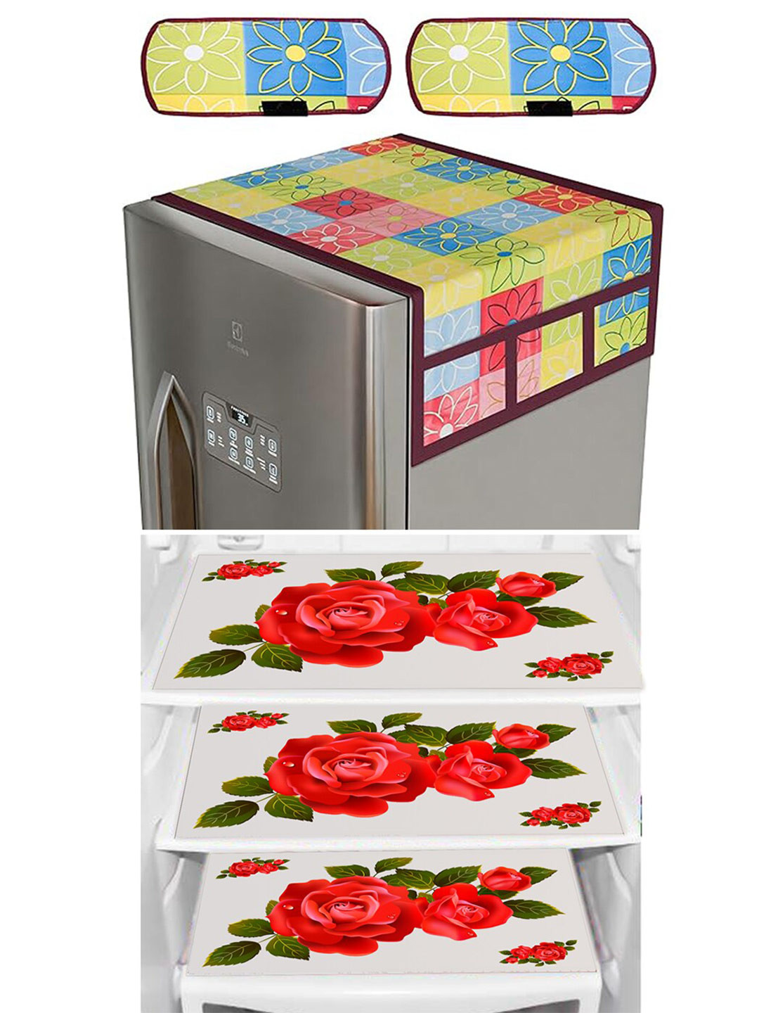 Dakshya Industries 6 Pieces Blue & Yellow Refrigerator covers