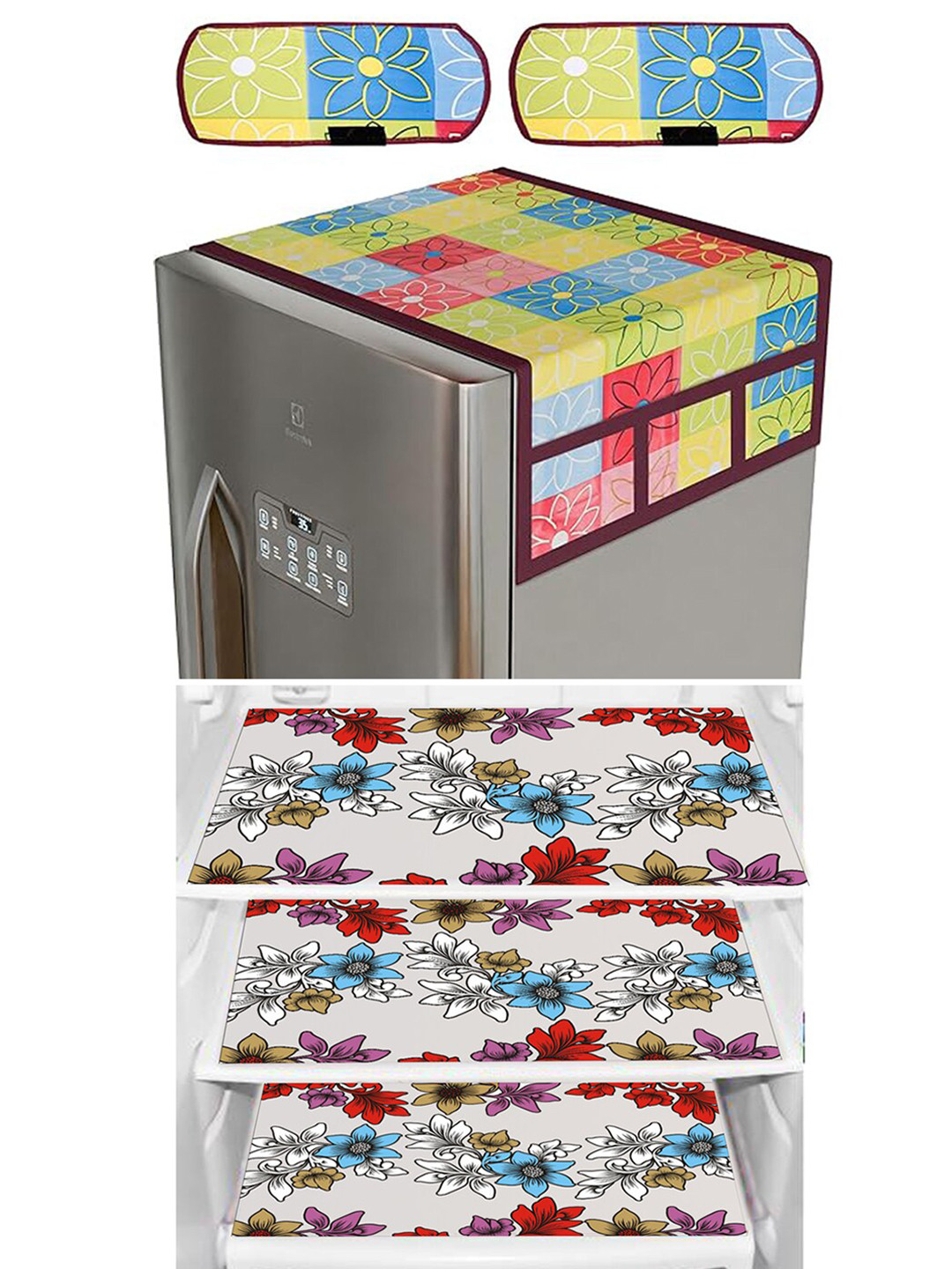 Dakshya Industries 6 Pieces Yellow & Blue Refrigerator covers