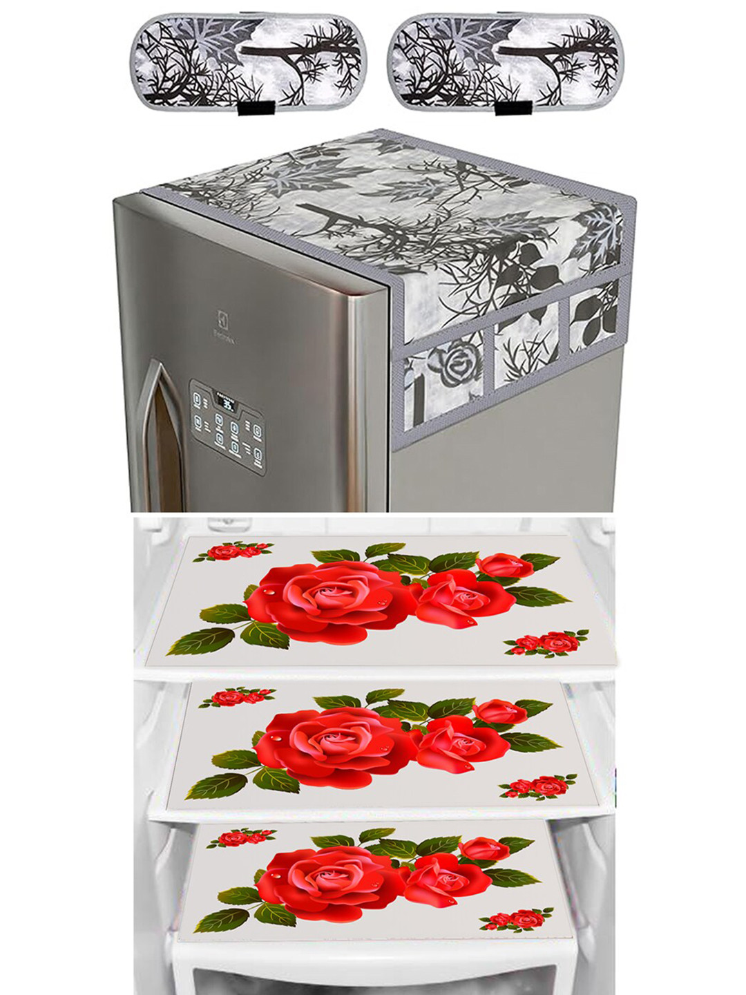 Dakshya Industries Grey & White 6 Pieces Refrigerator Covers & Mats