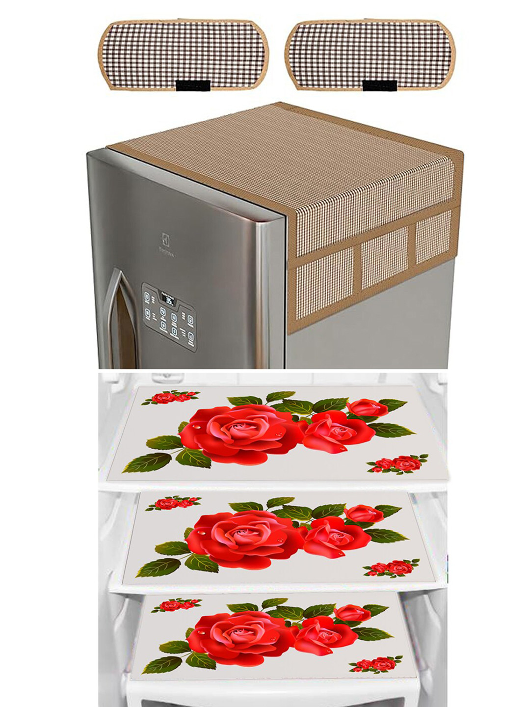 Dakshya Industries 6 Pieces Brown & Red Refrigerator covers